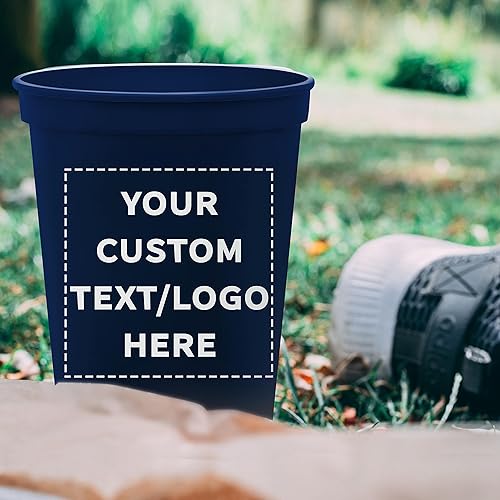 Miniatura 7 de DISCOUNT PROMOS Juego de 100 tazas de agua de plástico reutilizables 16 onzas texto personalizable logotipo duradero reutilizable reciclable azul