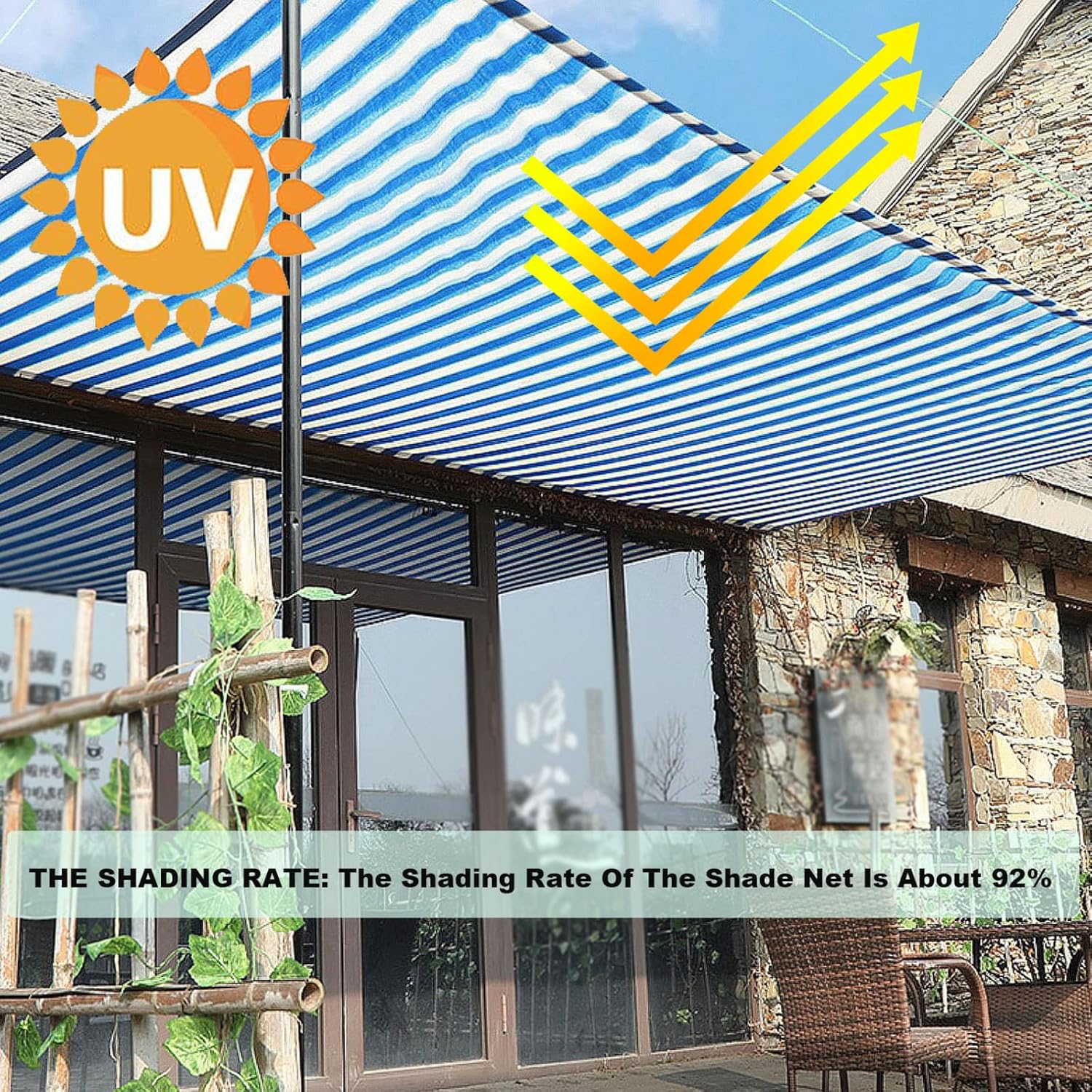 ブルーホワイトストライプ日焼け止めシェードネット布バルコニーパティオガーデンルーフテラスキャンププールシェーディングネット,3x5m