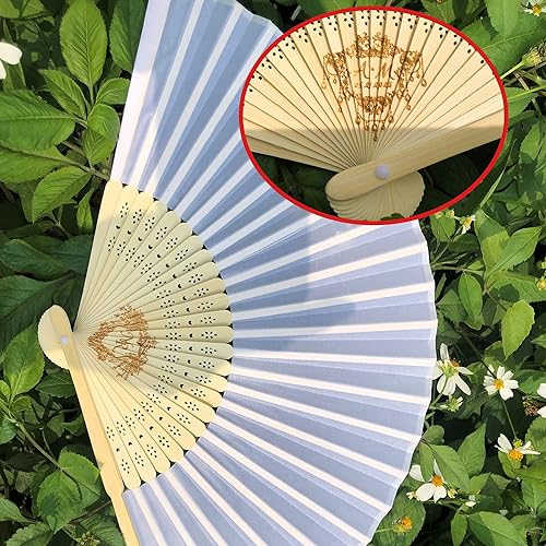 Miniatura 5 de GZLDGIFTS 50 abanicos de mano personalizados, regalos para bodas, fiestas, invitados, tela personalizada, seda, jardín, boda, abanicos de mano