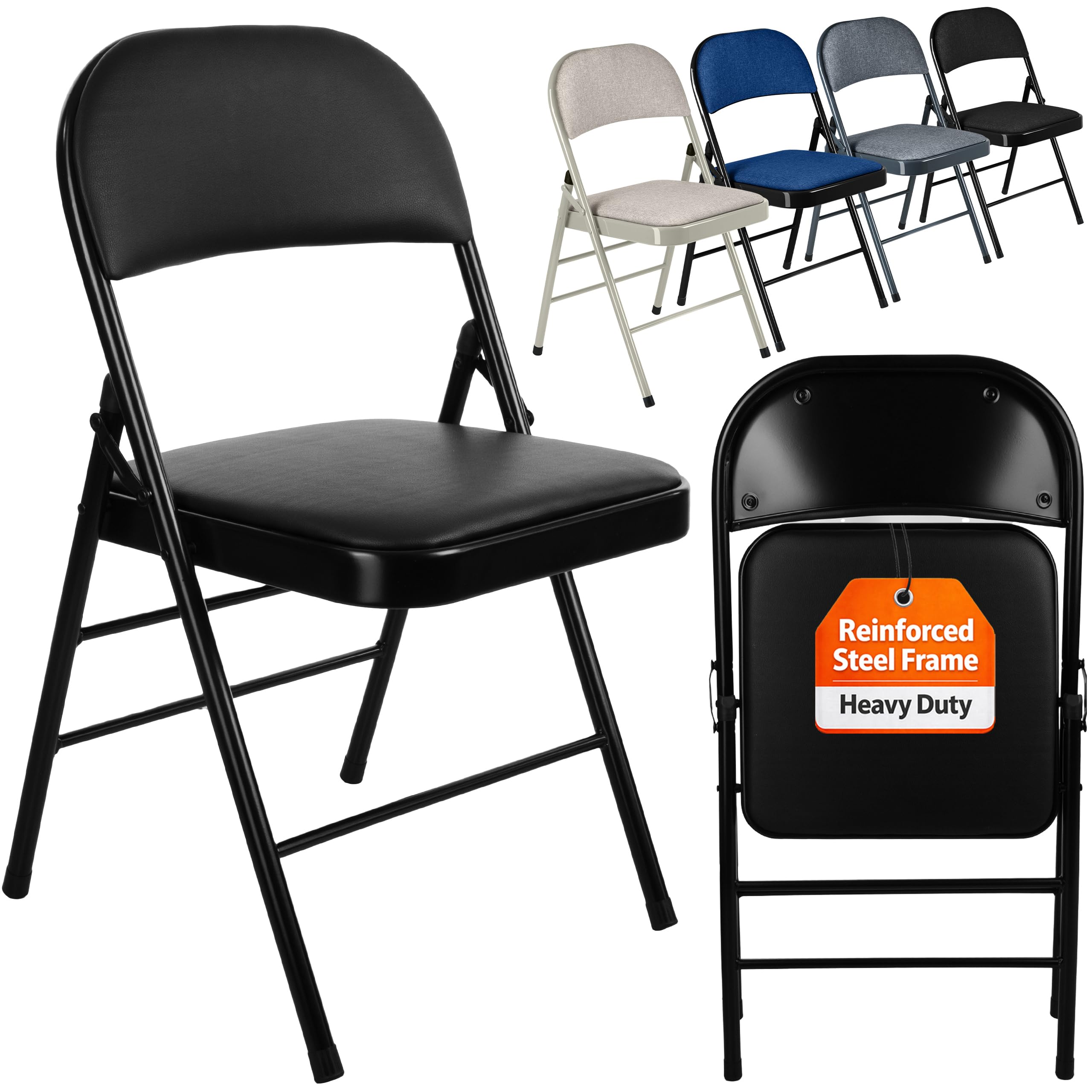 Nyxi Folding Chairs with Padded Paris Faux Leather Seats, Metal Frame, Foldable Chair Home Office Dinning, Multi-Purpose Indoor & Outdoor (Black Leather PVC, 1 X Chair) โ image 1