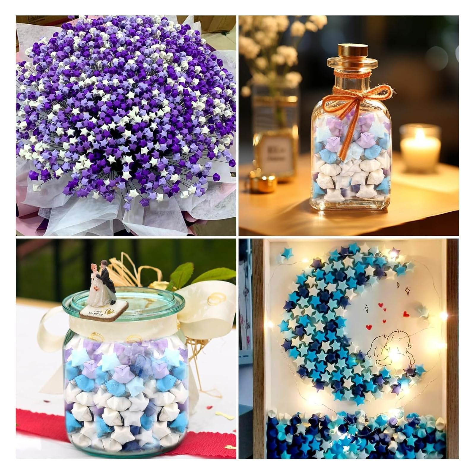 Lote de 1350 tiras de papel en forma de estrella, 7 enteros de constelaciones impresas,Tiras de papel origami,Tiras de papel de la suerte (Purple, 1350pcs)