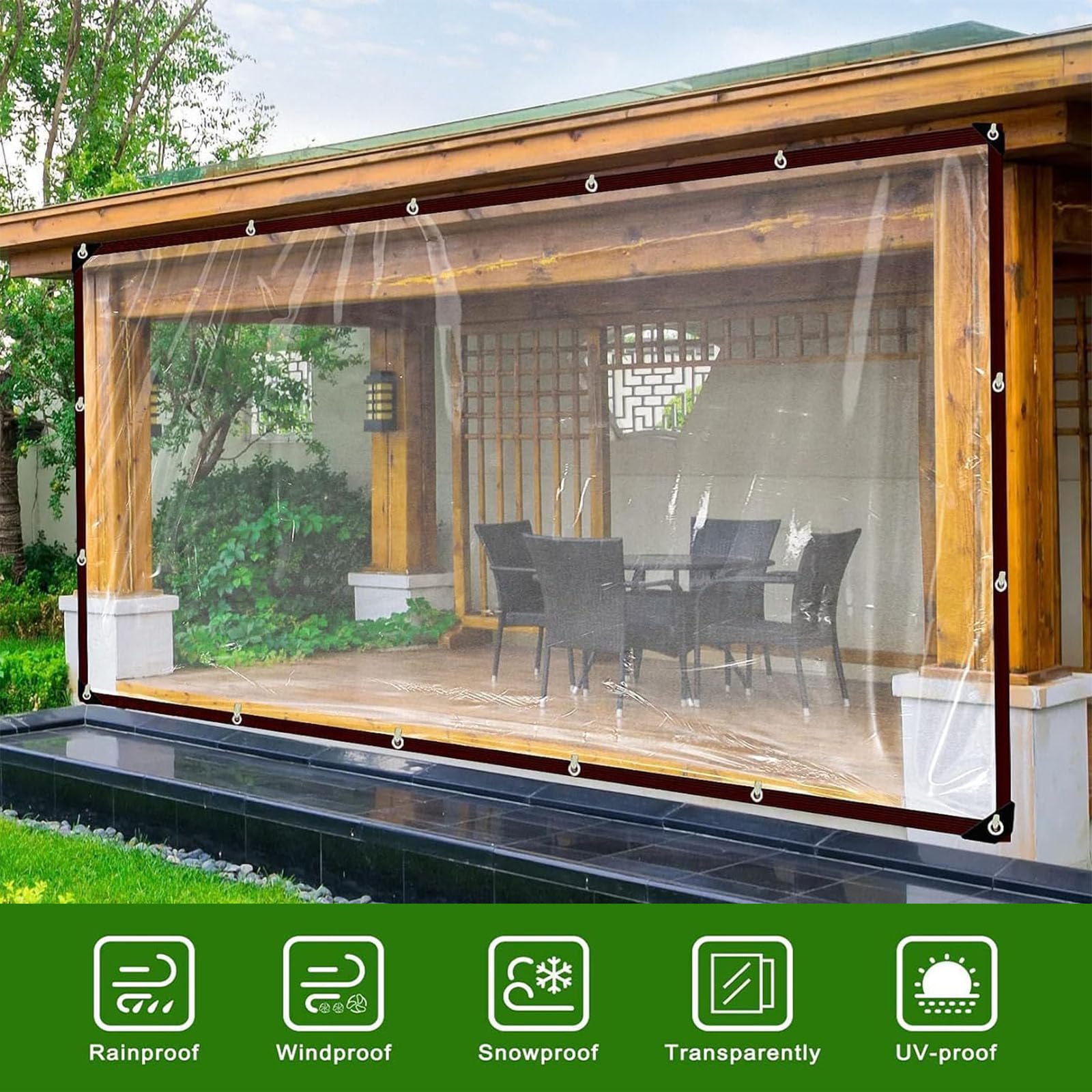 Transparente Plane 325 x 350 cm Uv-Beständig Wetterfest Reißfest Abdeckung Gewebeplane Wetterfeste aus Pe Faltbar mit Seil für Garten Camping & Outdoor, Transparente Farbe
