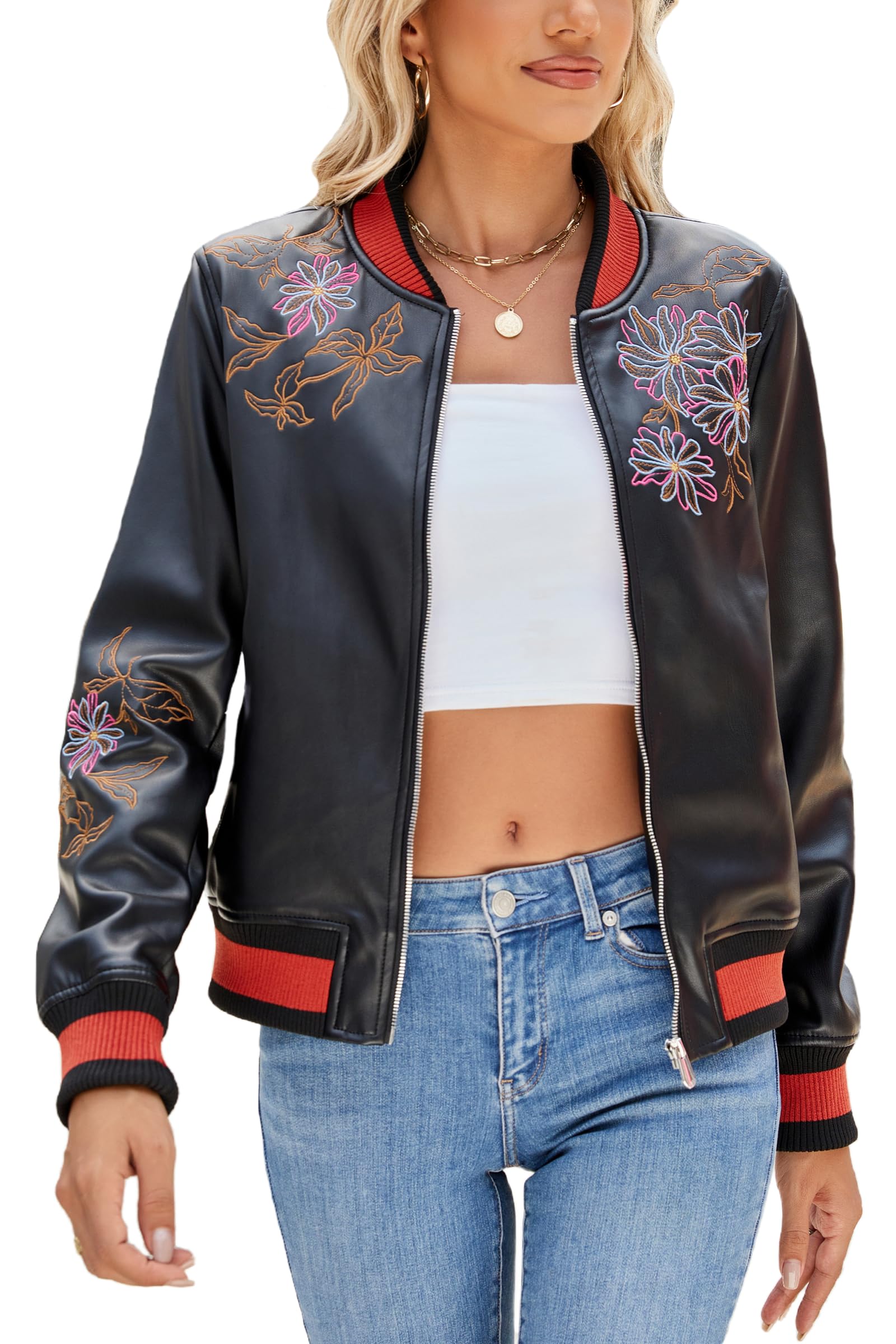 Bellivera Women's Faux Leather Casual Jacket 2025 Spring Trendy Motorcycle Outfits Lightweight Classic Coat