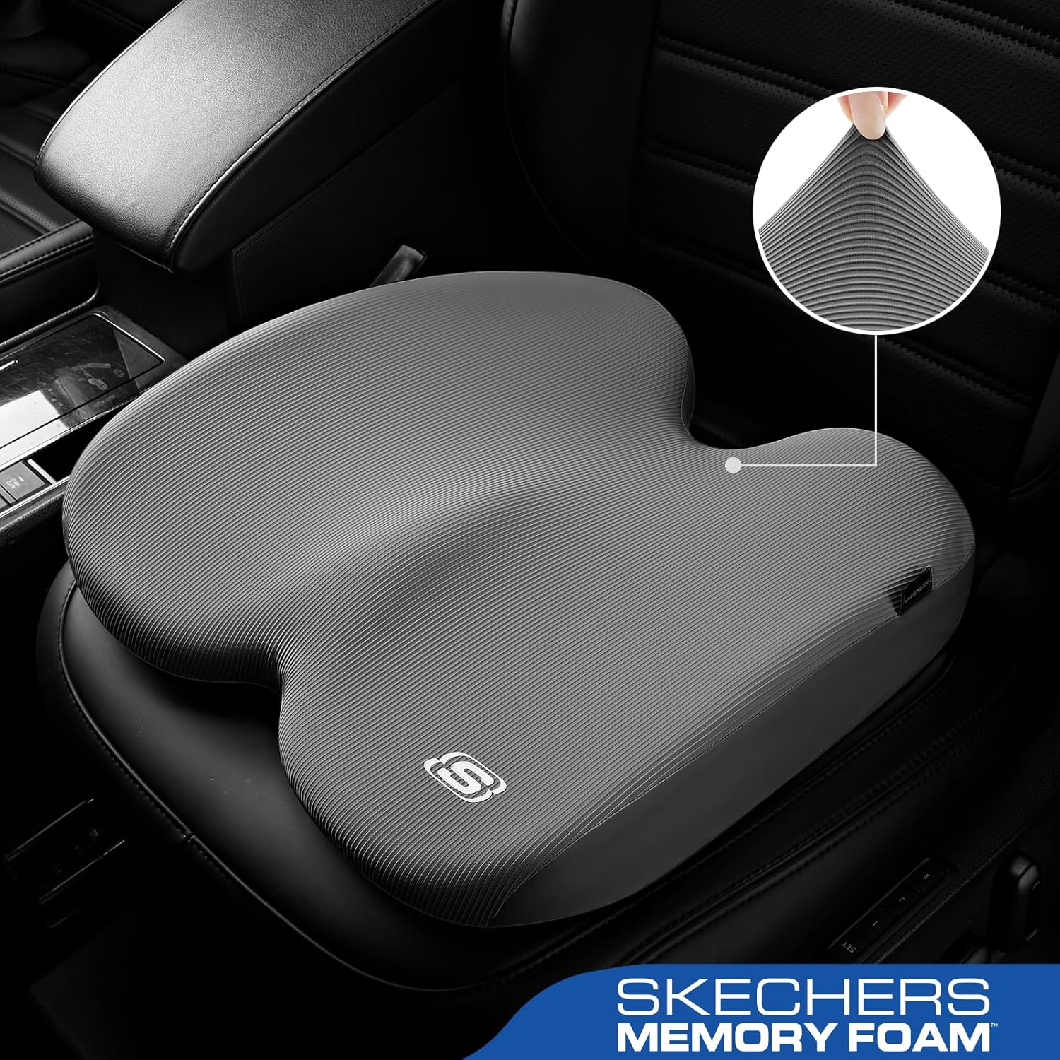 Skechers Seat Cushion, Ergonomic Memory Foam Cushion for Long Sitting Hours on Office & Home Chair, Car Seat Cushion for Sciatica, Coccyx Cushion,Gray