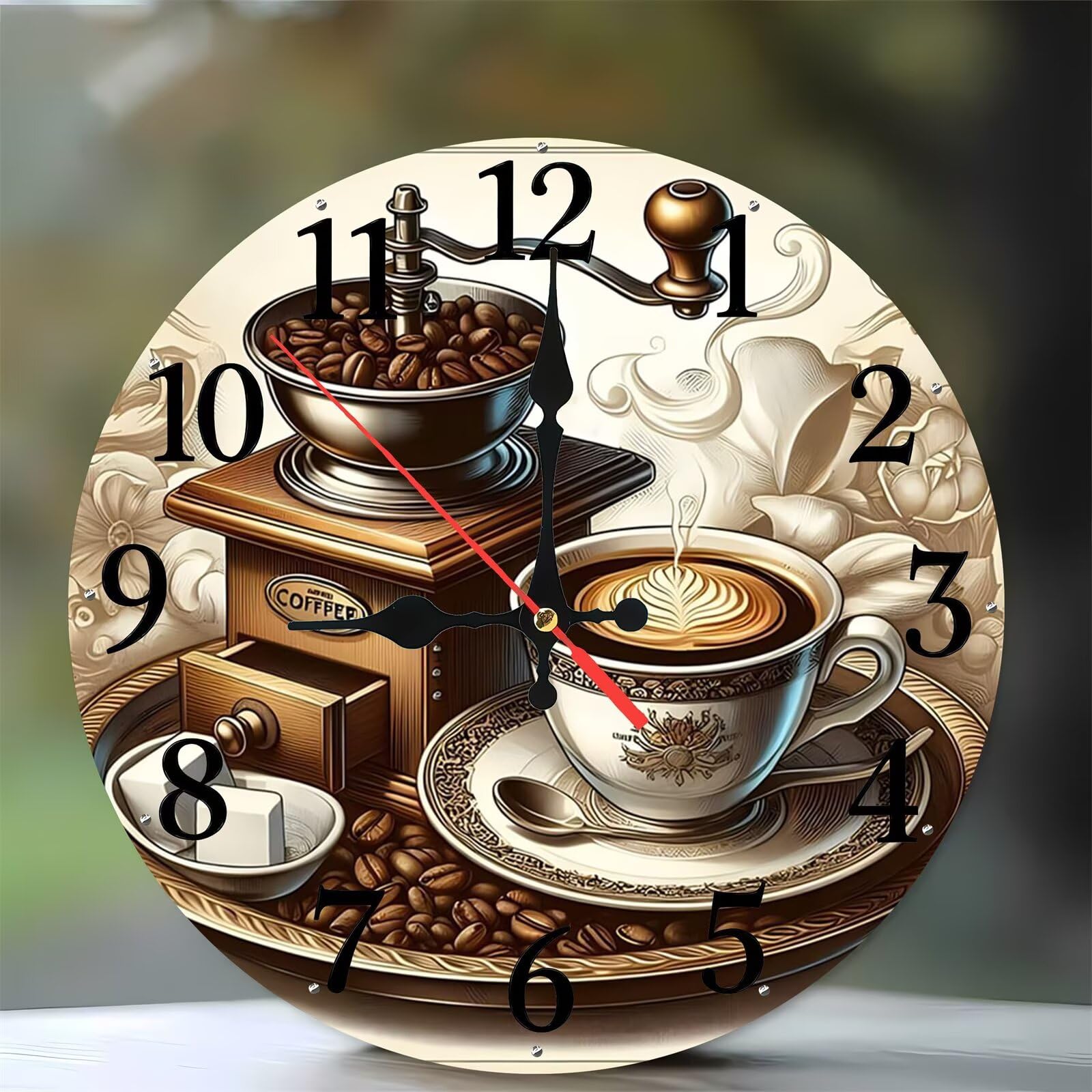 Horloge murale en bois ronde 35 cm cuisine salon design café