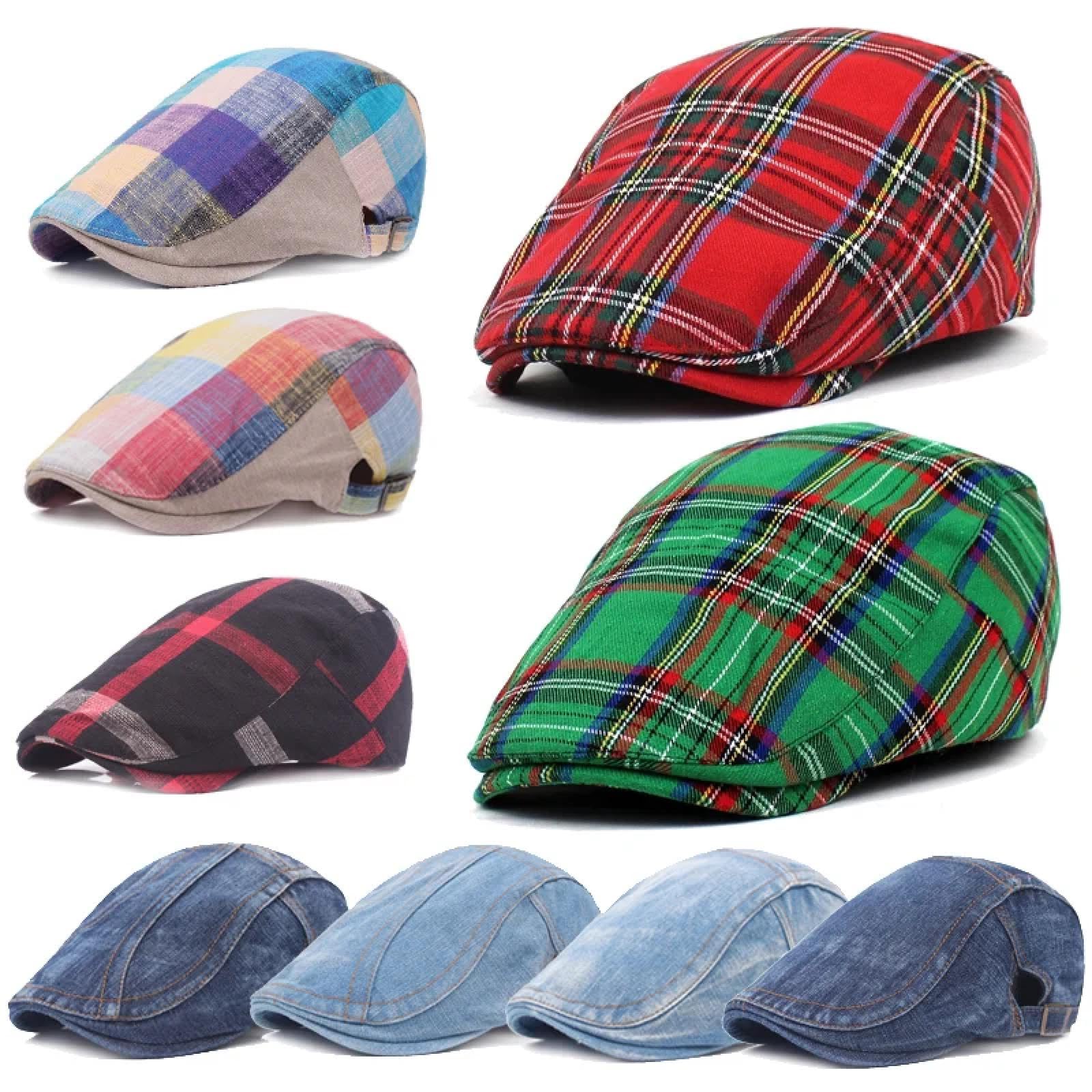 Béret Homme Femmes Denim Béret Casquettes pour Femmes Hommes Casquette Vintage Unisexe Jeans Bérets Newsboy Chapeau Décontracté Réglable À Carreaux Chapeaux Style14