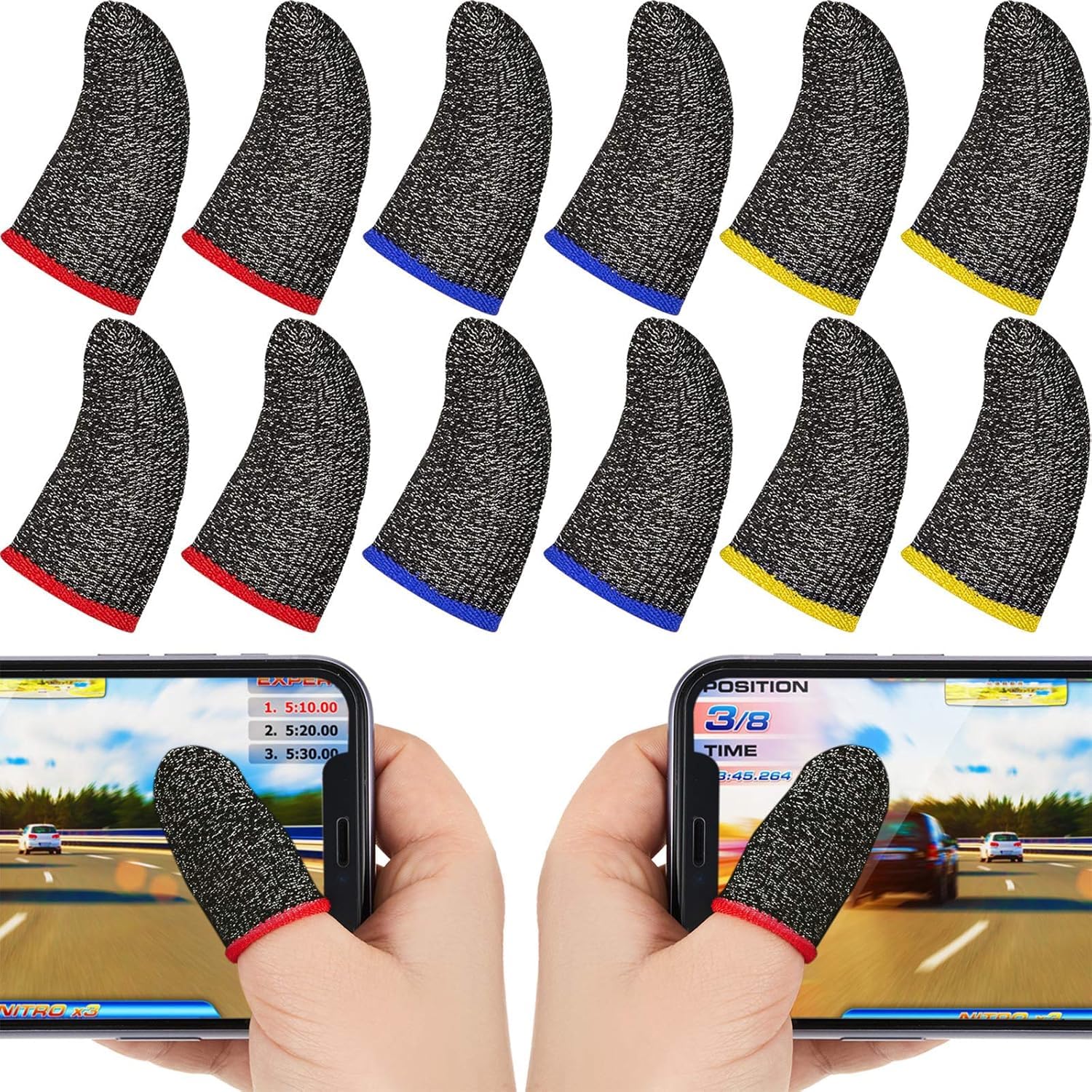 Cerlink 12Pcs Mobile Gaming Finger Sleeves Pubg Thumb Gloves Anti-Slip Sweat-Proof Professional Touch Screen Thumbs Finger Sleeve for Pubg Mobile Phone Game (Pack of-12Pcs)-image-26