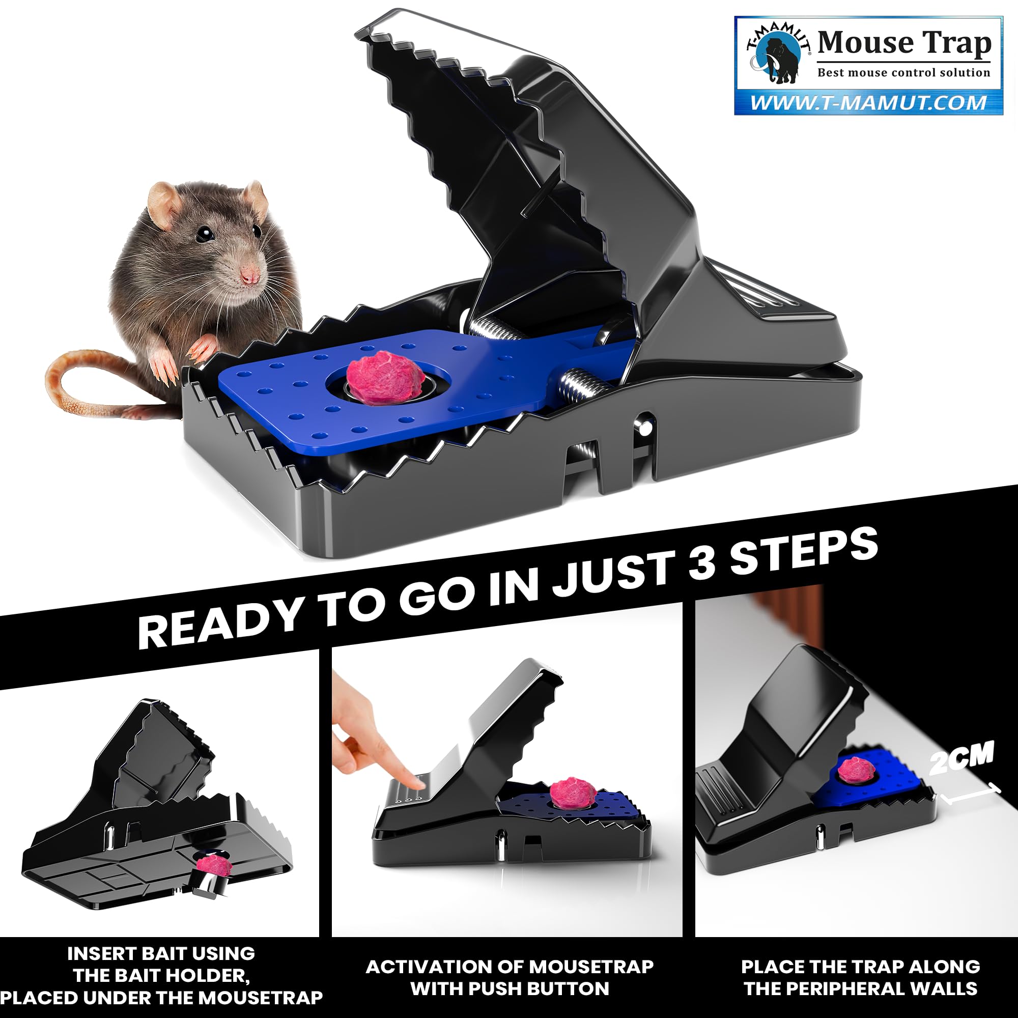 T-MAMUT Piege A Souris XXL 21cm 4 Pièges pour Grands Rats Professionnel Réutilisable Très Puissantes Piège à Rats pour Intérieur Et Extérieur Piège à Souris Piège à Rat Et Rongeurs Petits Rongeur