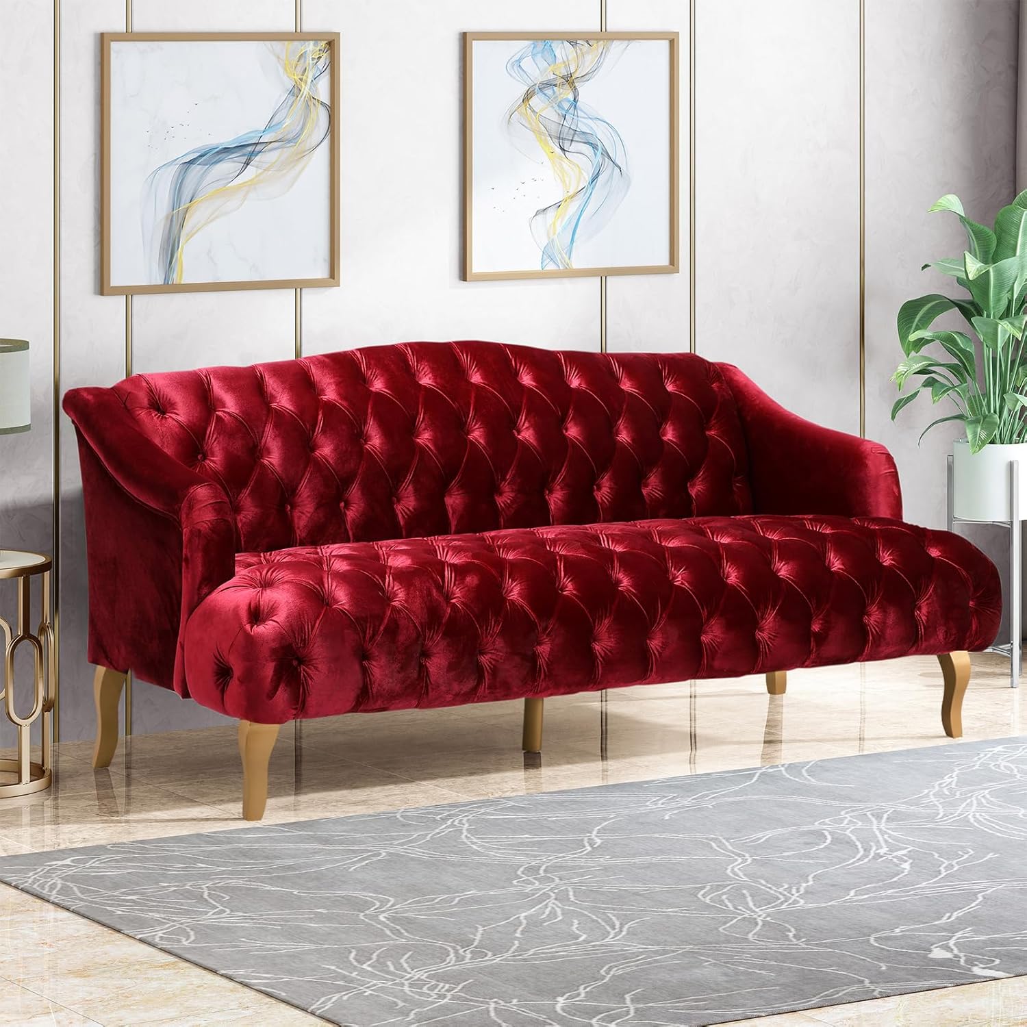 Modern Wingback Tufted Velvet Loveseat, 73.25″ 3 Seat Sofas