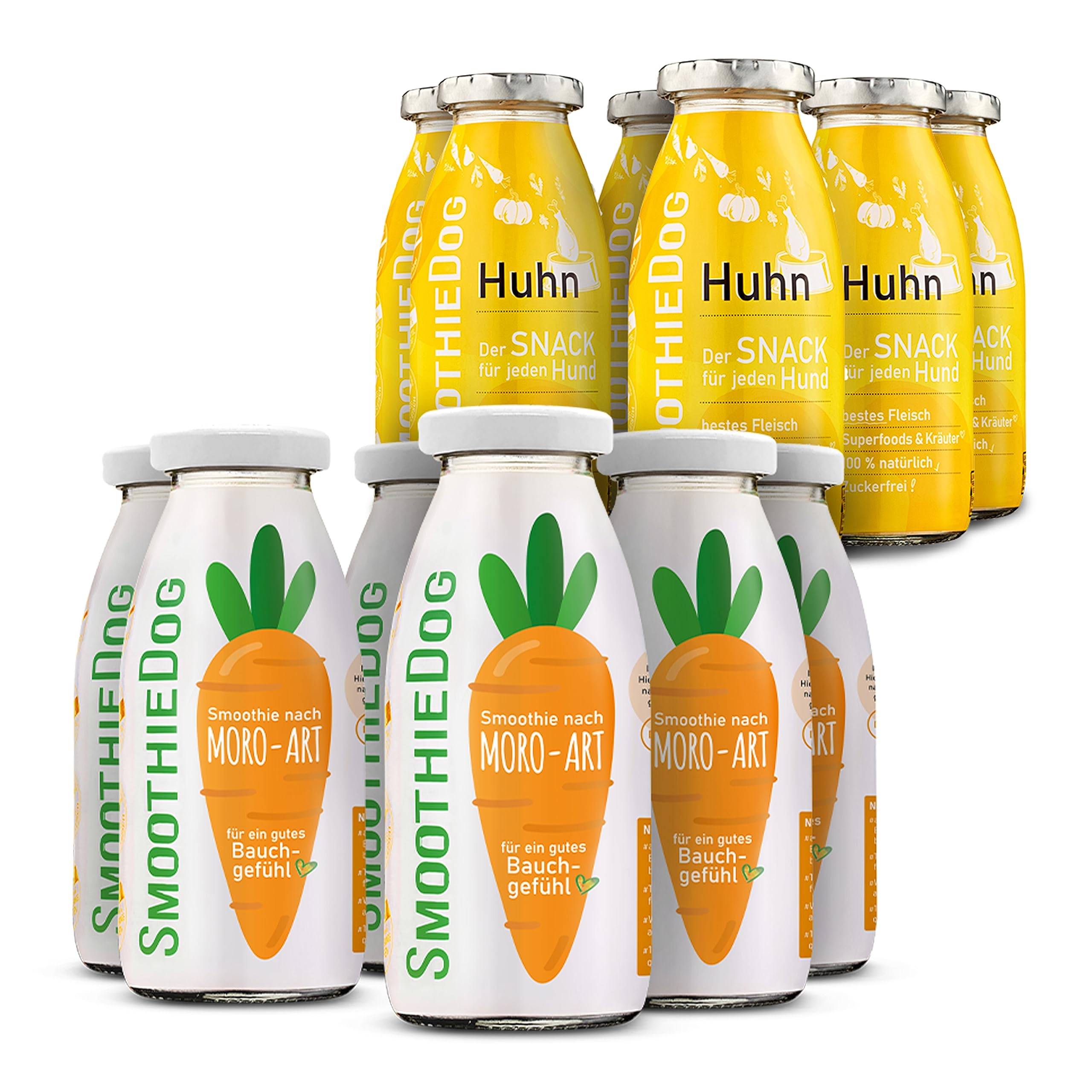 Hunde Smoothie SmoothieDog 12er Mix - je 6X: Huhn, Morosuppe - Flüssiges Hundeleckerli - Hundesmoothie bei Durchfall - Zucker- & glutenfrei - je 250ml