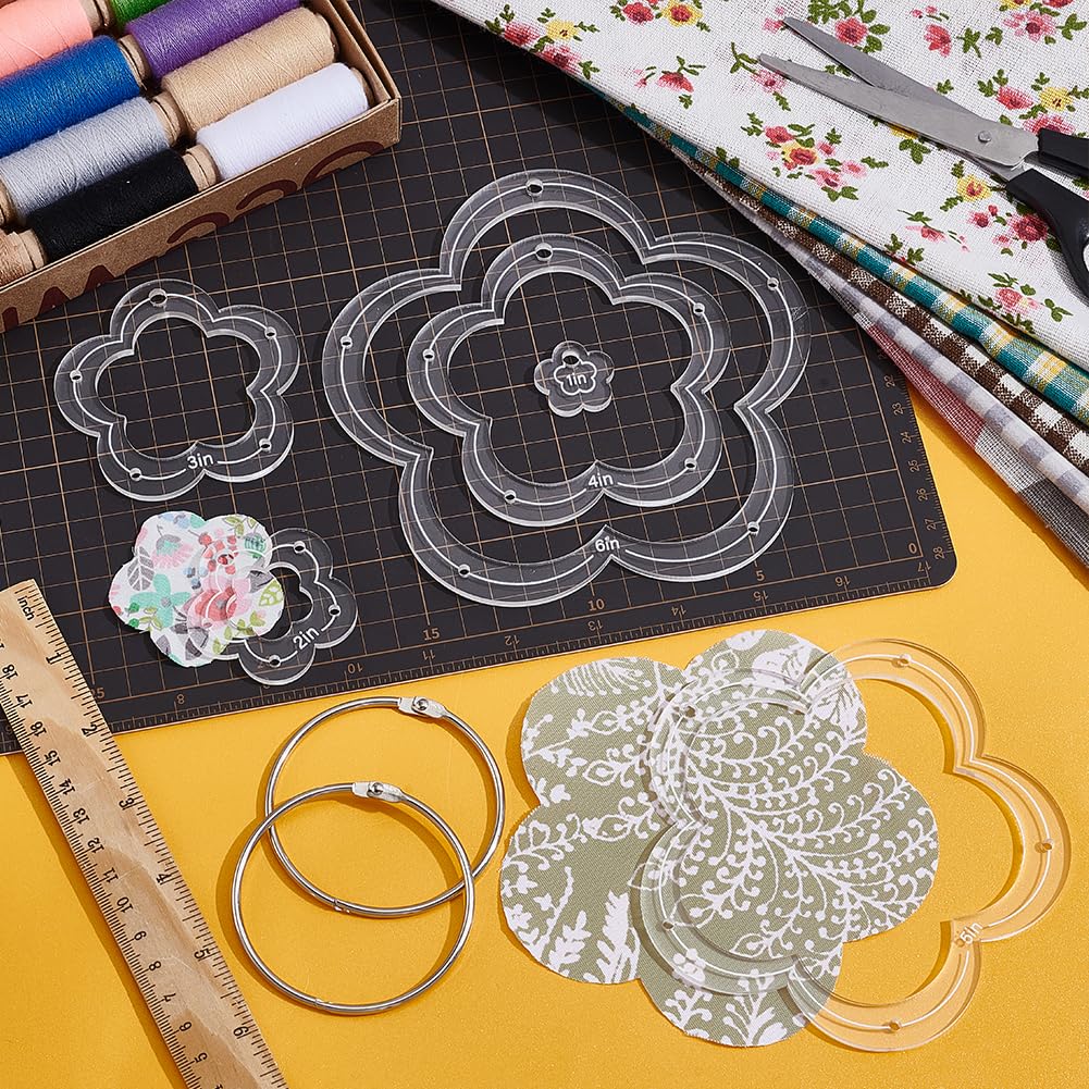 nbeads 6 Stck. Rhombus Quilten Acryl Schablone, 6 Größen Quilting Schablonen mit Binder Scharnier Ring Nähen Quilting Schablonen für Patchwork Quilten DIY Kunsthandwerk Dekoration Scrapbooking