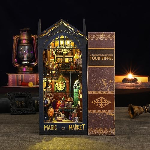 Miniatura 3 de CUTEROOM Kit de rincón de libros, kit de bricolaje en miniatura para casa de muñecas, soporte de libros de madera 3D, kit de modelo de decoración