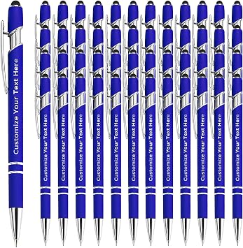 48 Personalized Pens in Bulk with Stylus Engraved Custom Pens,Soft Touch Metal,Engraving Name,Logo or Message,Customized Gifts for Graduation,Birthday,Boss,Teacher,White