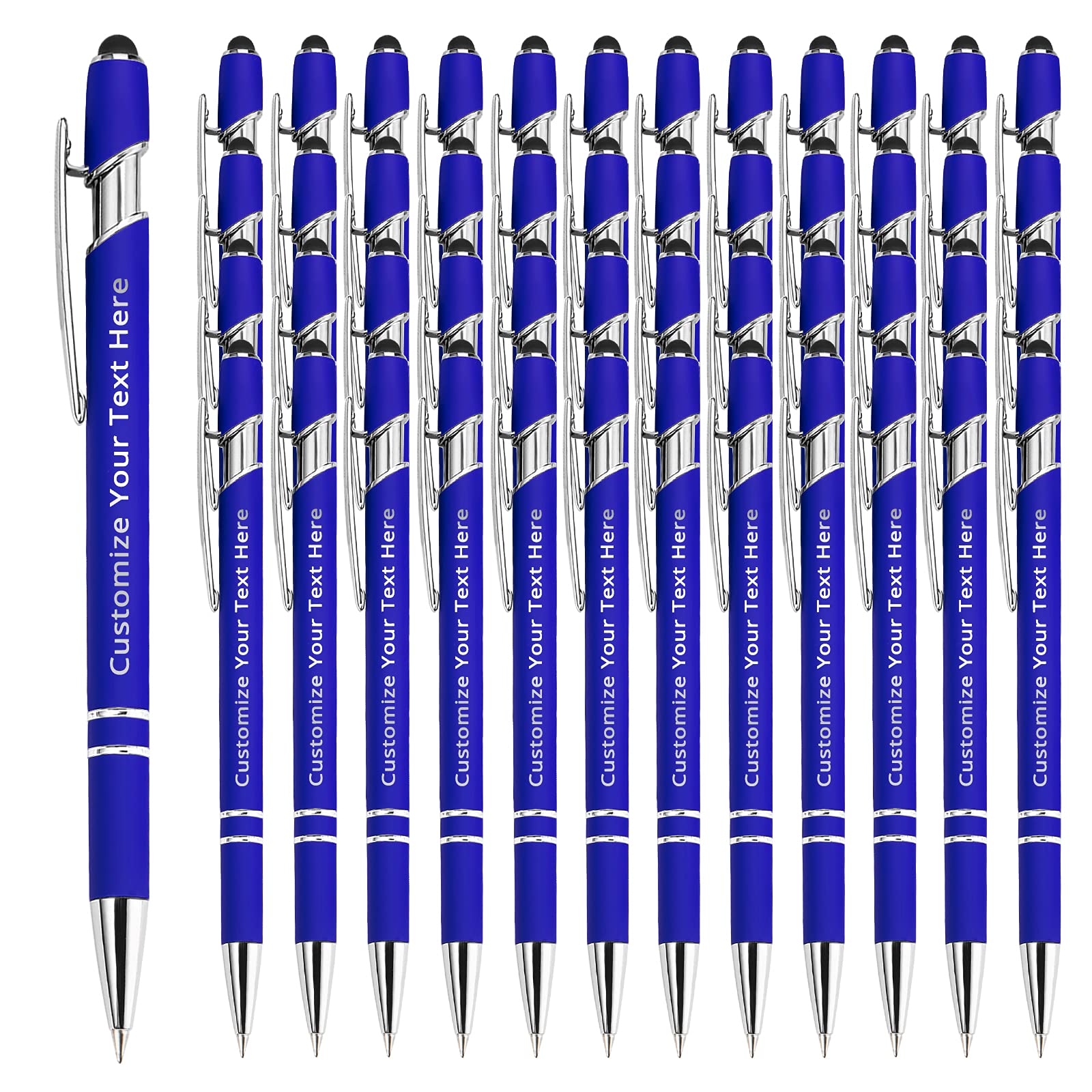 48 Personalized Pens in Bulk with Stylus Engraved Custom Pens,Soft Touch Metal,Engraving Name,Logo or Message,Customized Gifts for Graduation,Birthday,Boss,Teacher,White
