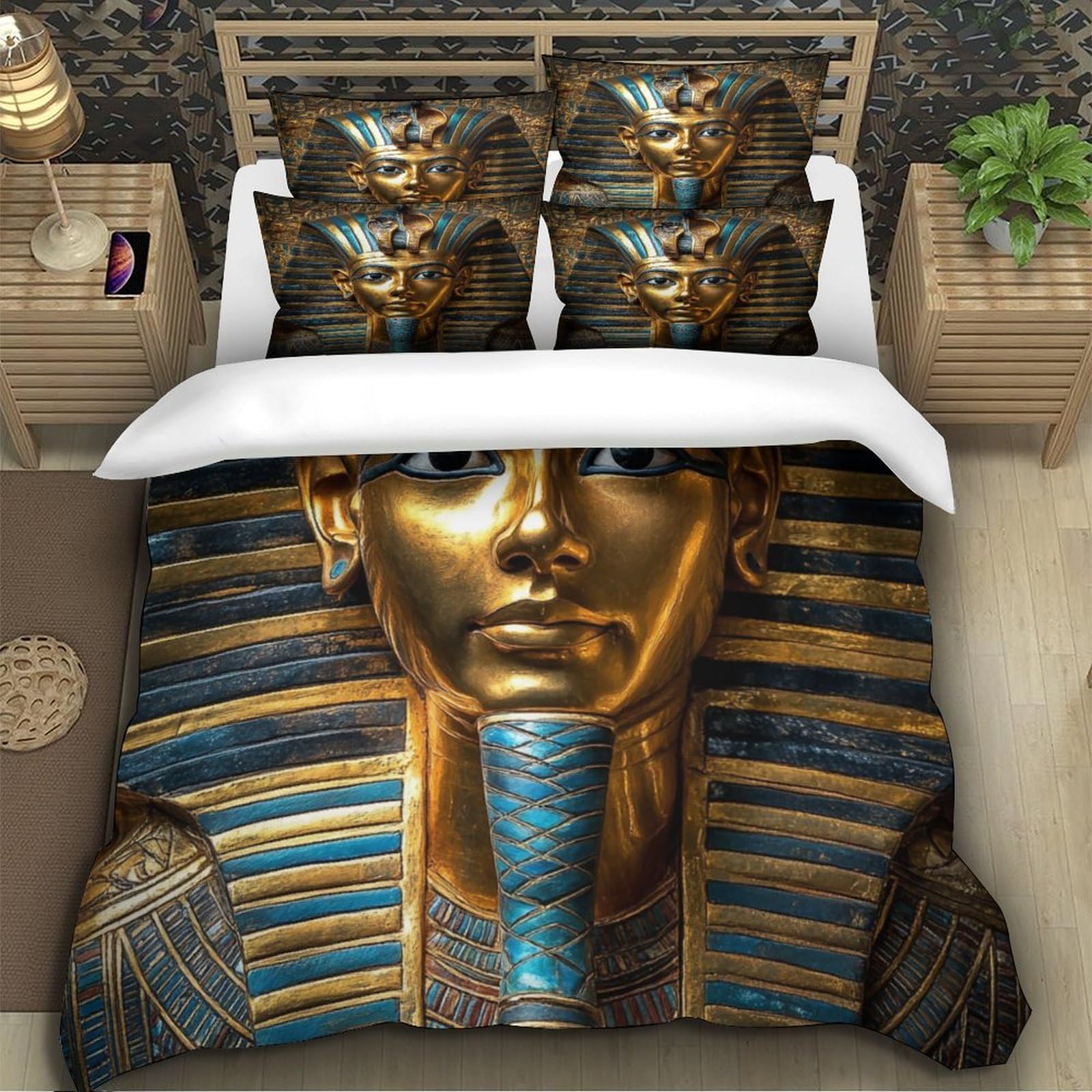 Egyptian Pharaoh zestaw poszewek na kołdrę: Premium welurowa mikrofibra, przytulna pościel dla chłopców i dziewczynek, akcesoria do pokoju młodzieżowego, super King (260 x 220 cm)