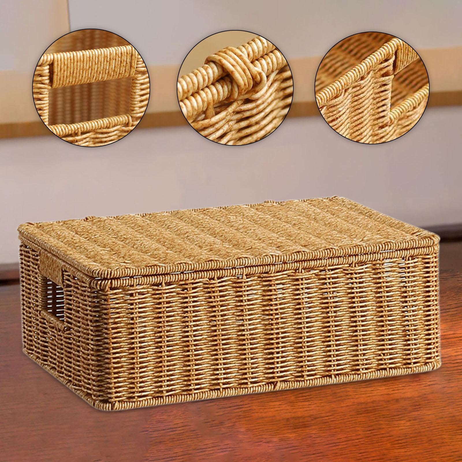 Cesta de Almacenamiento Tejida, cesto para Ropa, contenedor de Almacenamiento Plano portátil, organización del hogar para gabinetes, Cocina, Sala de, L
