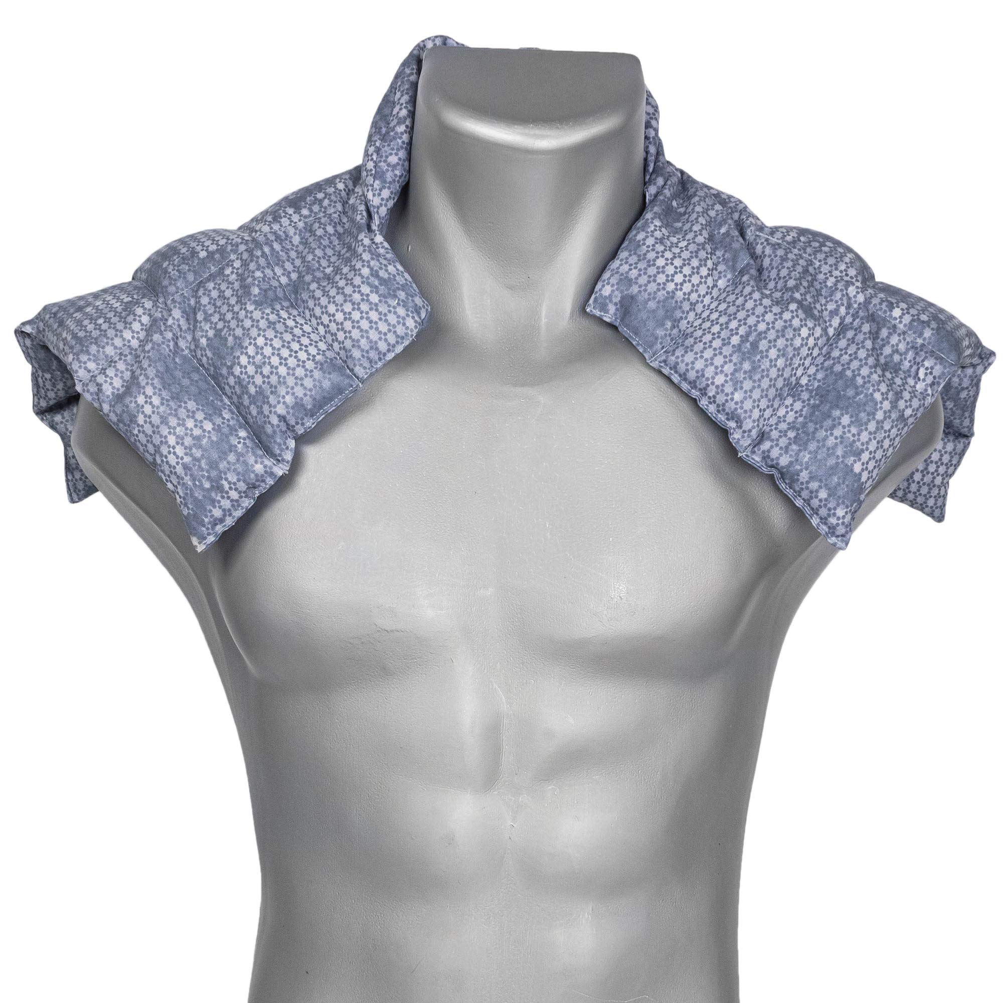 Bio-Dinkelkissen Schulter & Nackenkissen mit Kragen. Wärmekissen Körnerkissen Nackenwärmer für Mikrowelle und Backofen (used-look grau-blau, Bio-Dinkel)