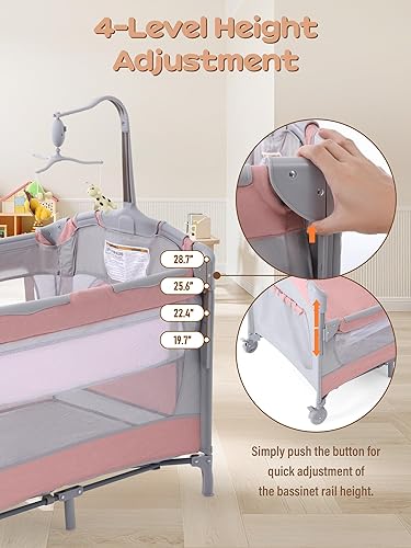 Miniatura 3 de Cuna 5 en 1 para bebé, moisés junto a la cama, empacar y jugar con moisés y cambiador, corralito portátil de viaje para bebé con juguetes y caja de
