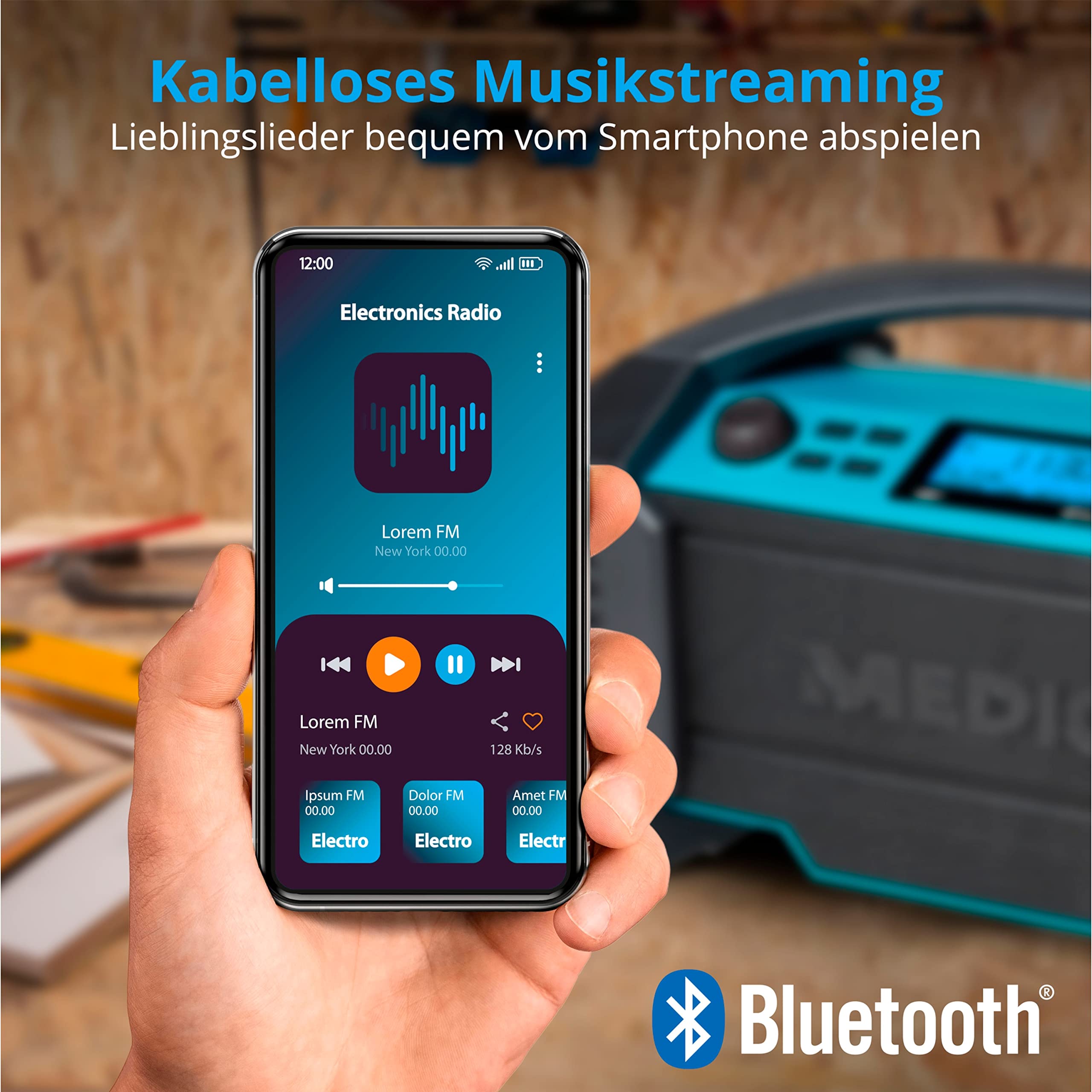 MEDION Radio da cantiere LIFE (E66050), Radio DAB+ e Bluetooth per esterni e interni, Radio portatile e ricaricabile ideale per il campeggio o il giardino e resistente all'acqua