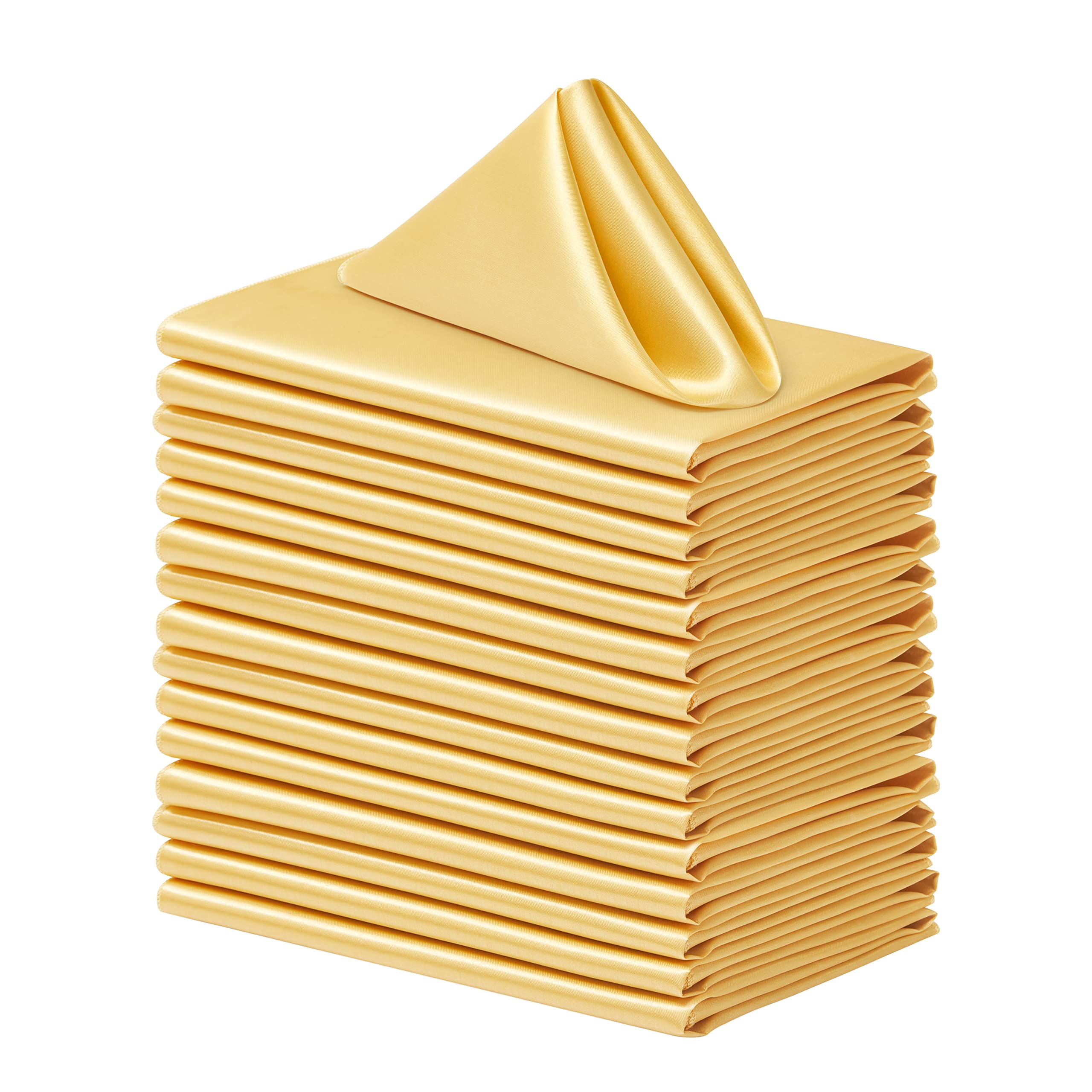 Counfeisly 24 Pack Square Satin Dinner Napkins, 17x17 Inches Silky Soft Smooth Table Cloth Napkins for Restaurant Weddings Banquet Party Decoration, Gold