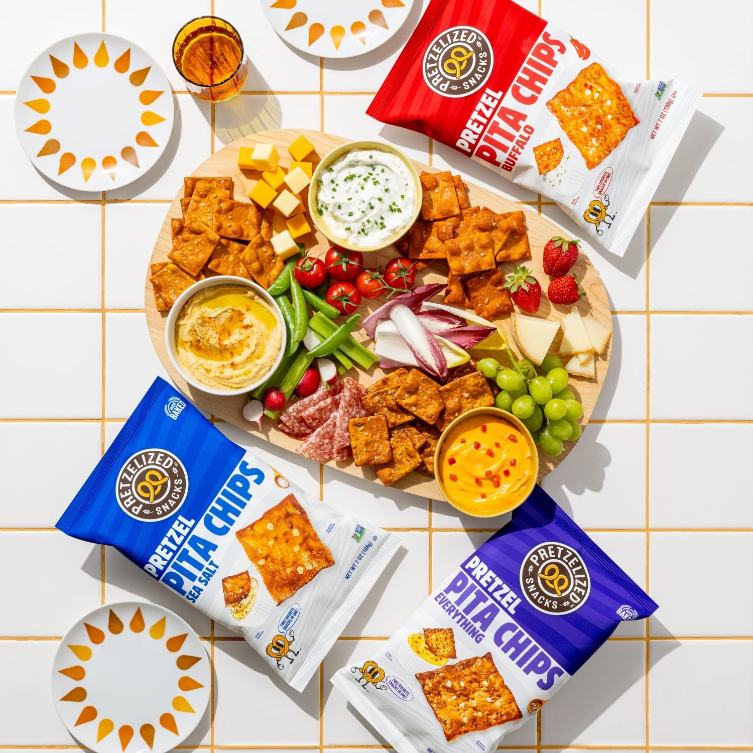 PRETZELIZED SNACKS PRETZELIZED Pretzel Pita Chips, Variety Pack, Sea Salt, Everything, Buffalo, 7oz Bag (Pack of 3)