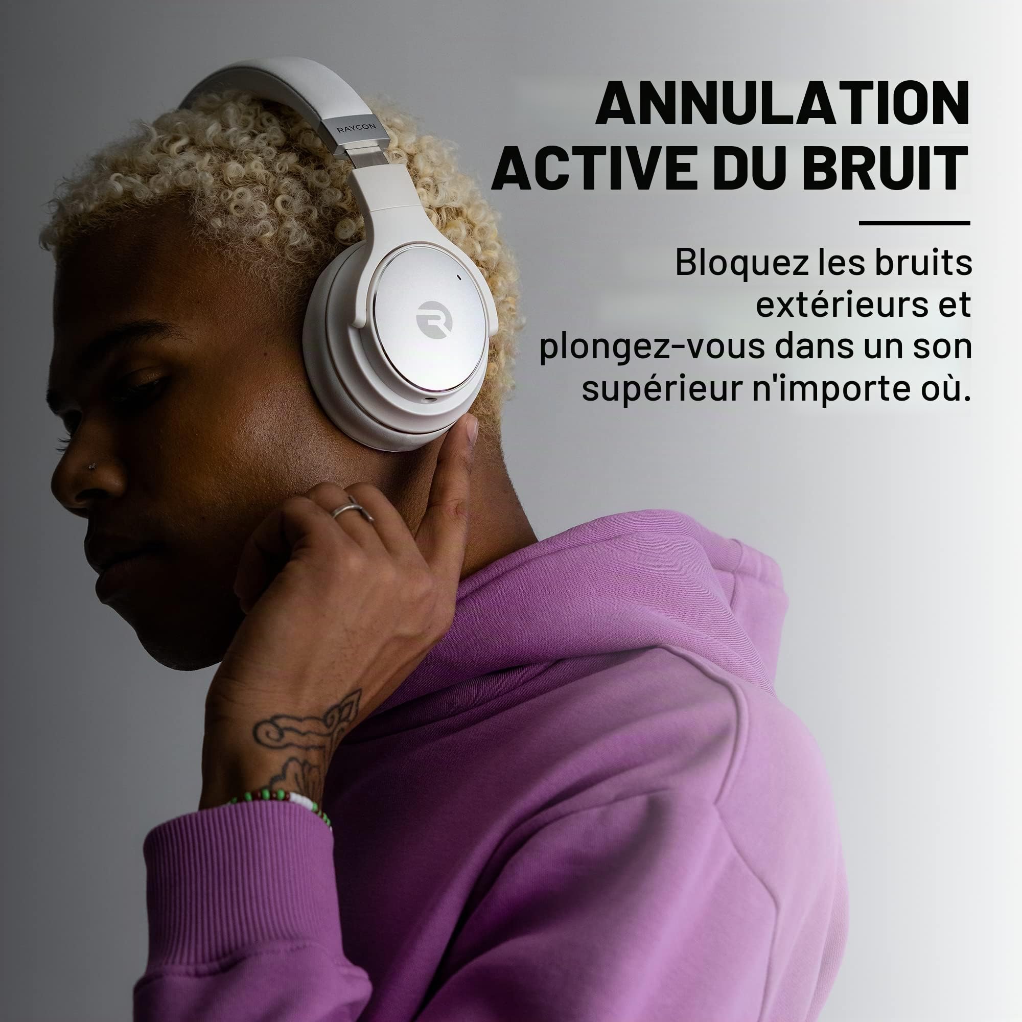 Raycon Écouteurs Intra-Auriculaires Bluetooth sans Fil de Tous Les Jours, avec Suppression Active du Bruit, Mode de Sensibilisation et Microphone intégré, IPX 4 (Noir)