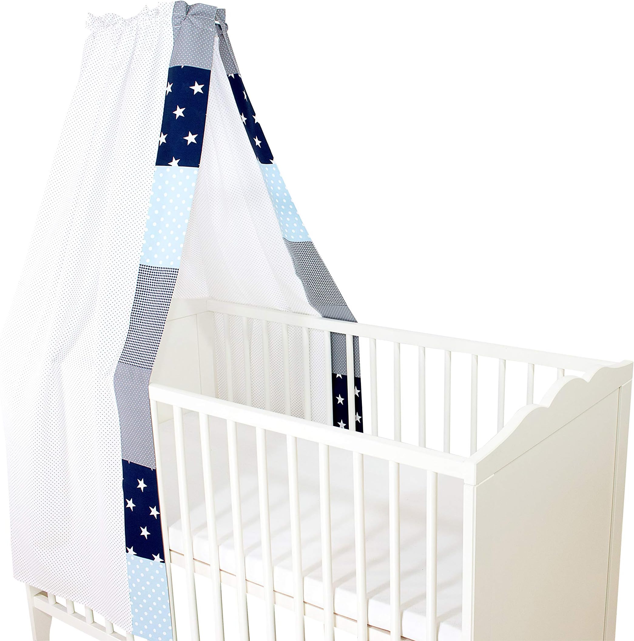 ULLENBOOM ® Baby Bed Canopy – Blue Light Blue Grey - 135 x 200 cm Canopy, Cotton, for 60 x 120 cm & 70 x 140 cm cots; Motifs: Stars)