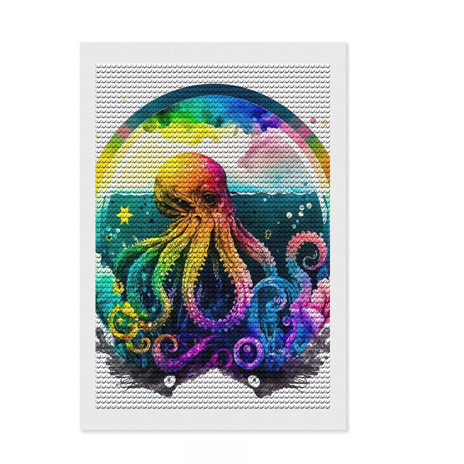 Junmoney Octopus Diamond Painting Set 8"x12", Creative Leisure Activity, Office Decor, for Craft Lovers, Birthday Gift
