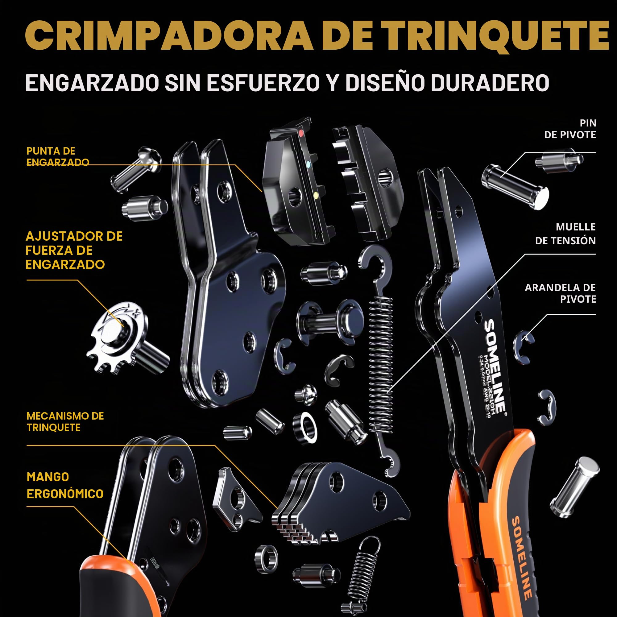 SOMELINE juego de alicates para engarzar conectores a tope, 0,5-6 mm²,100 piezas con tubo retráctil, juego de alicates para engarzar conectore