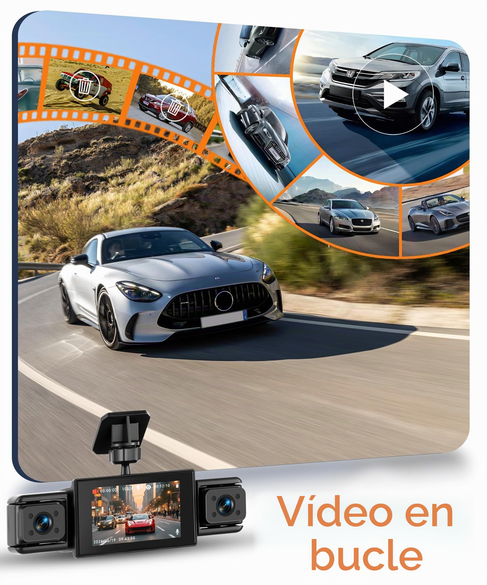 Rimoody 4 Canales 360° Dashcam para Coche, 4 1080P Delantera y Trasera Lzquierda Derecha, 3 Pulgadas IPS Dash CAM con Visión Nocturna IR/Vídeo en Bucle/24H Monitor/Asistencia de Estacionamiento