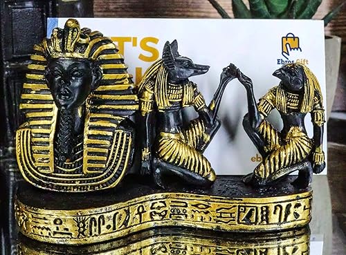 Miniatura 2 de Ebros Gift Monumentos egipcios antiguos negros y dorados, pirámide del faraón, Anubis y Horus, tarjetero escultórico con jeroglíficos, dinastía