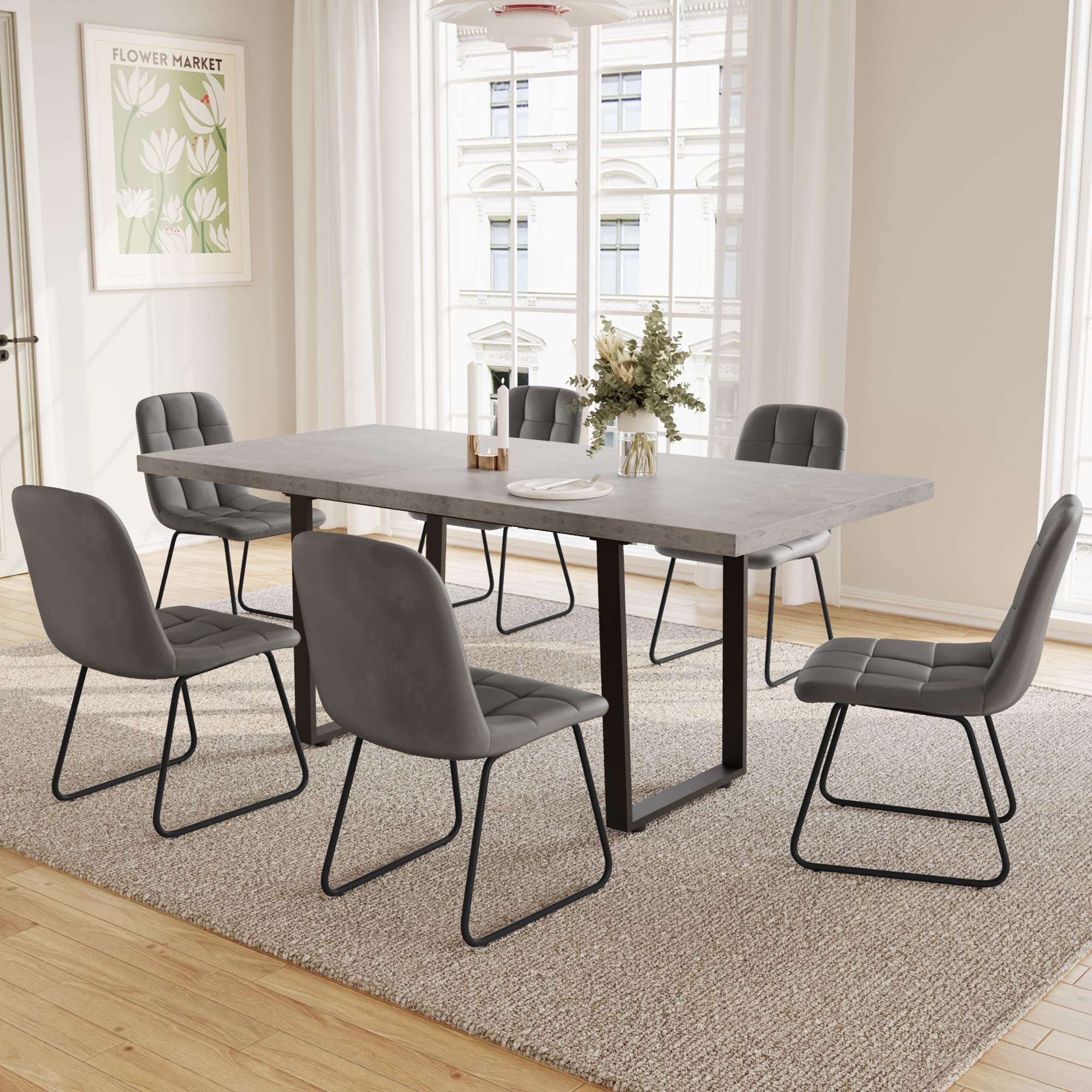 JIEXI Esstisch Mit 4-8 Stühlen Set, Esszimmertisch Ausziehbar, Tisch Esszimmer, Essgruppe Mit 4-8 Stühle, MDF-Platten Holztisch Geeignet Für Wohnzimmer, Küche