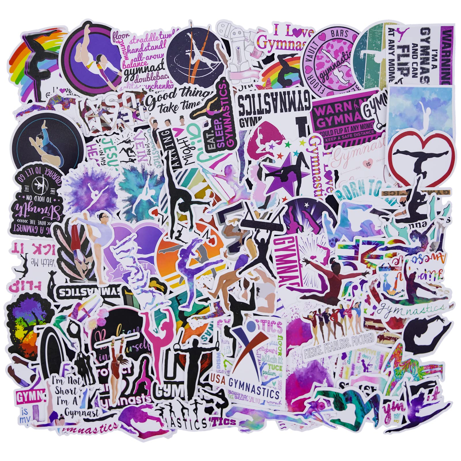 GUHAR 100 Pieces Elegant Girls Gymnastics Stickers Sports Gymnastics Inspirational Vinyl Sticker for LaptopSkateboard Phone CaseCarWater Bottle