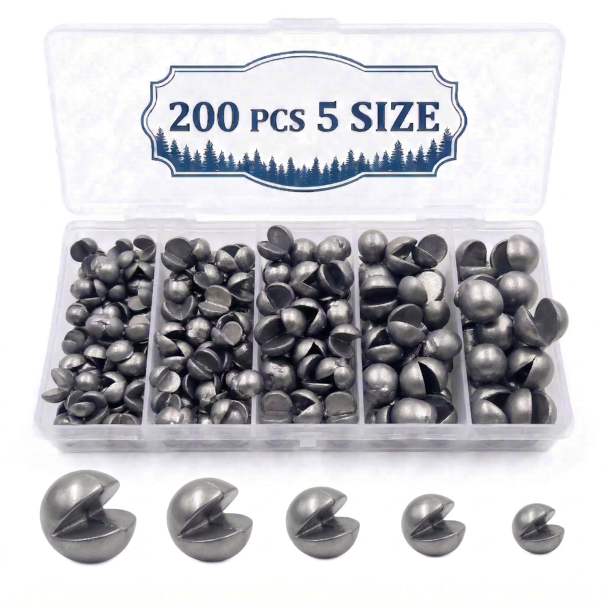 200/350 Pcs Premium Split Shot Fishing Weights Sinkers, Removable Leakproof Fly Fishing Split Shot for Freshwater & Saltwater， Bass Trout Circular Accessories - 5/6 Sizes