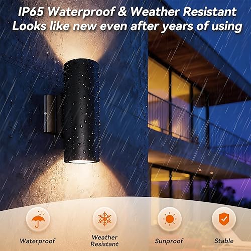 Miniatura 3 de JO.KO Luces de pared cilíndricas para exteriores, paquete de 2 luces de pared cilíndrica de 2700 K de color blanco cálido en 2 luces, aplique de