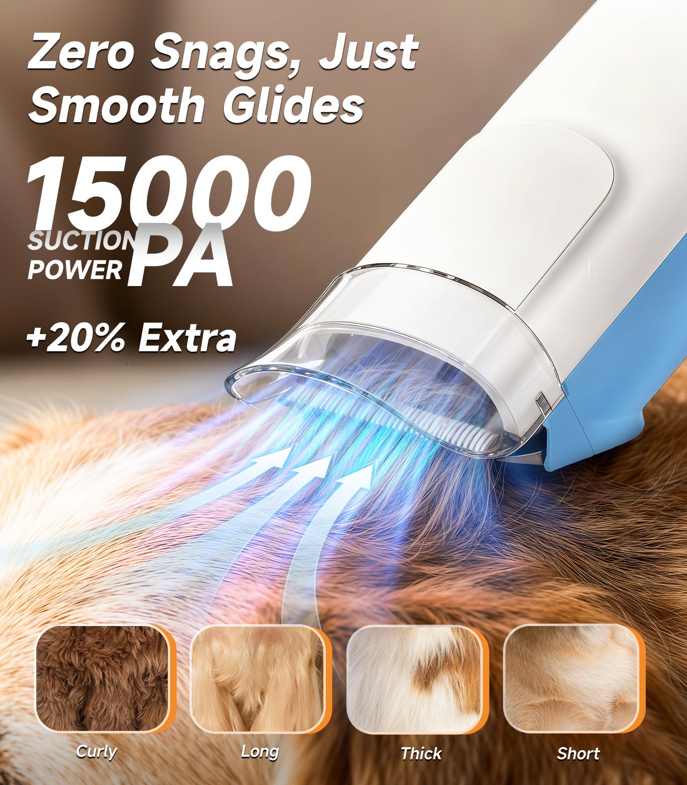 Buenkee Dog Grooming Vacuum Kit, 15000Pa Clipper, Shedding Brush, 2L, Blue view 2