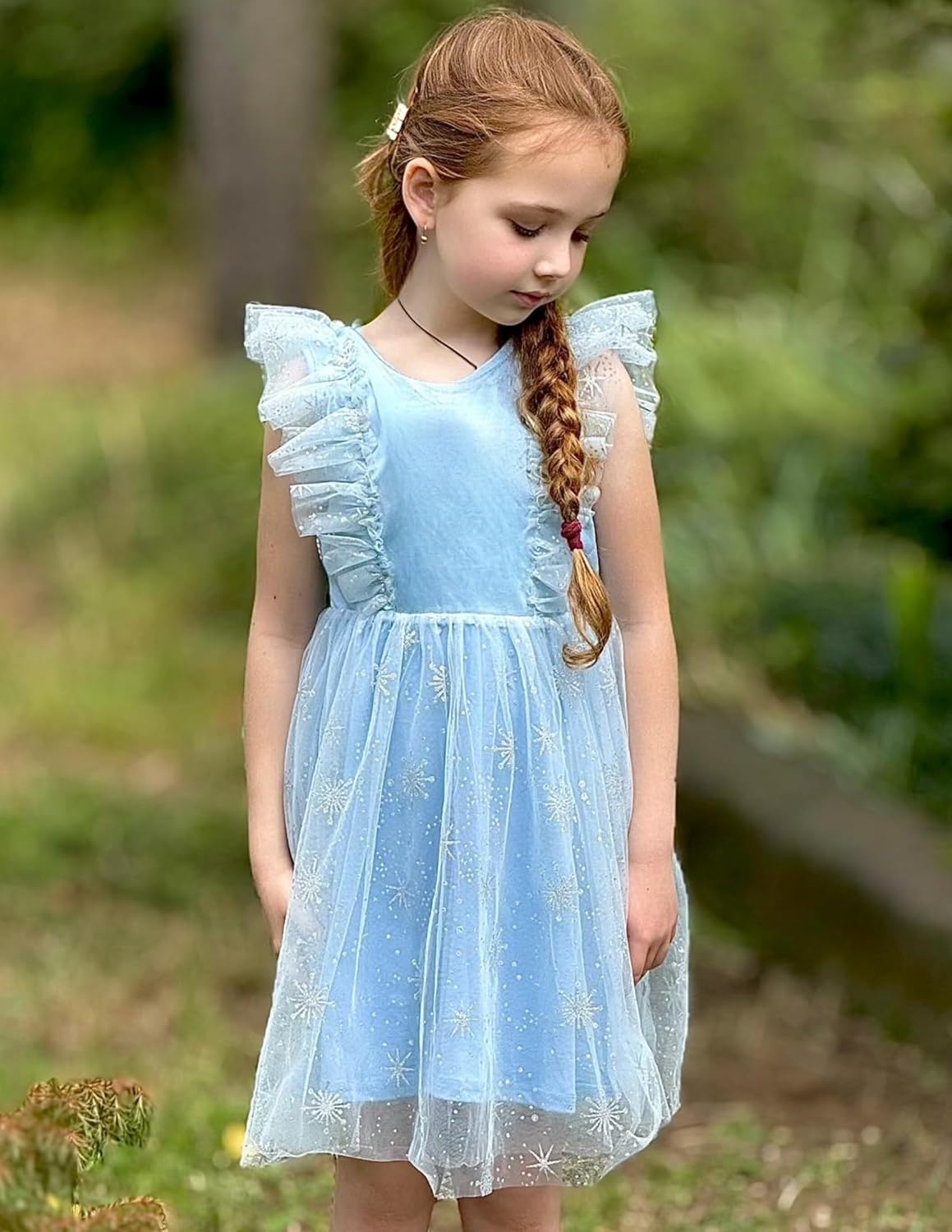 Arshiner Toddler Dress Summer Ruffle Sleeve V-Back Tie Waist Flower Girl Dresses Wedding Tulle Outfit 2-8Y - Image 2