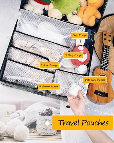 Miniatura 5 de SUNEE - Bolsa de malla de plástico con cremallera, resistente al agua para el almacenamiento organizado de suministros de oficina, material escolar,