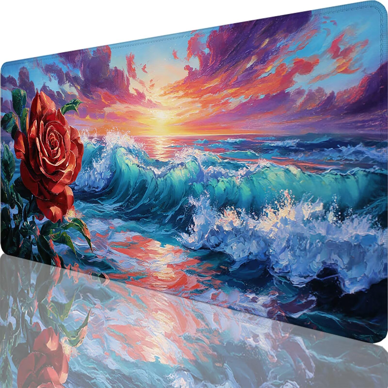 Azul Alfombrilla Ratón XXL 1500x800x3 mm Grande Alfombrilla Ratón Gaming Olas del Mar Art con Bordes Cosidos Diseño, Base de Goma Antideslizante Mouse Pad para PC Gaming Protector Escritorio z-5674