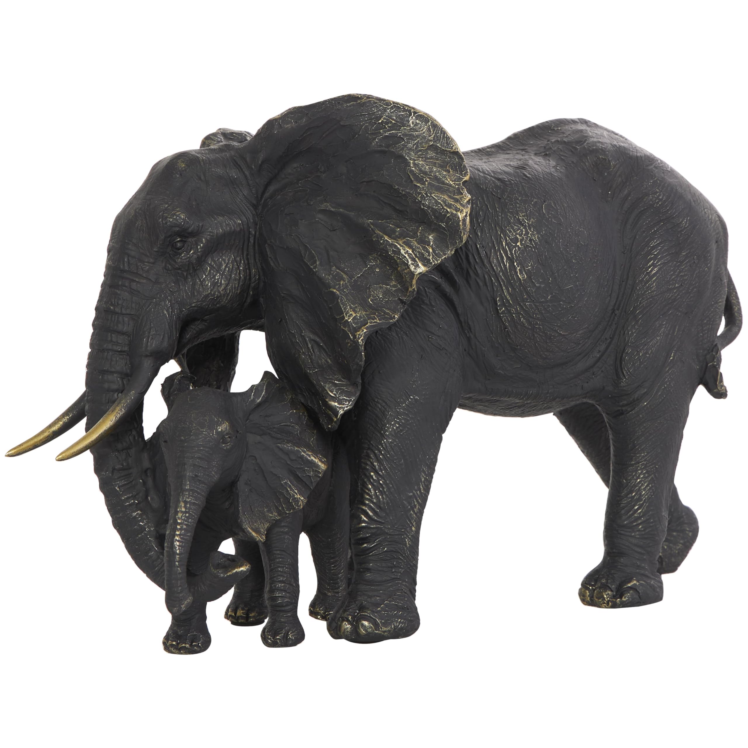 Deco 79 Polystone Elephant Decorative Sculpture Family Home Decor Statue with Gold Foil Accents, Accent Figurine 14" x 8" x 9", Bronze