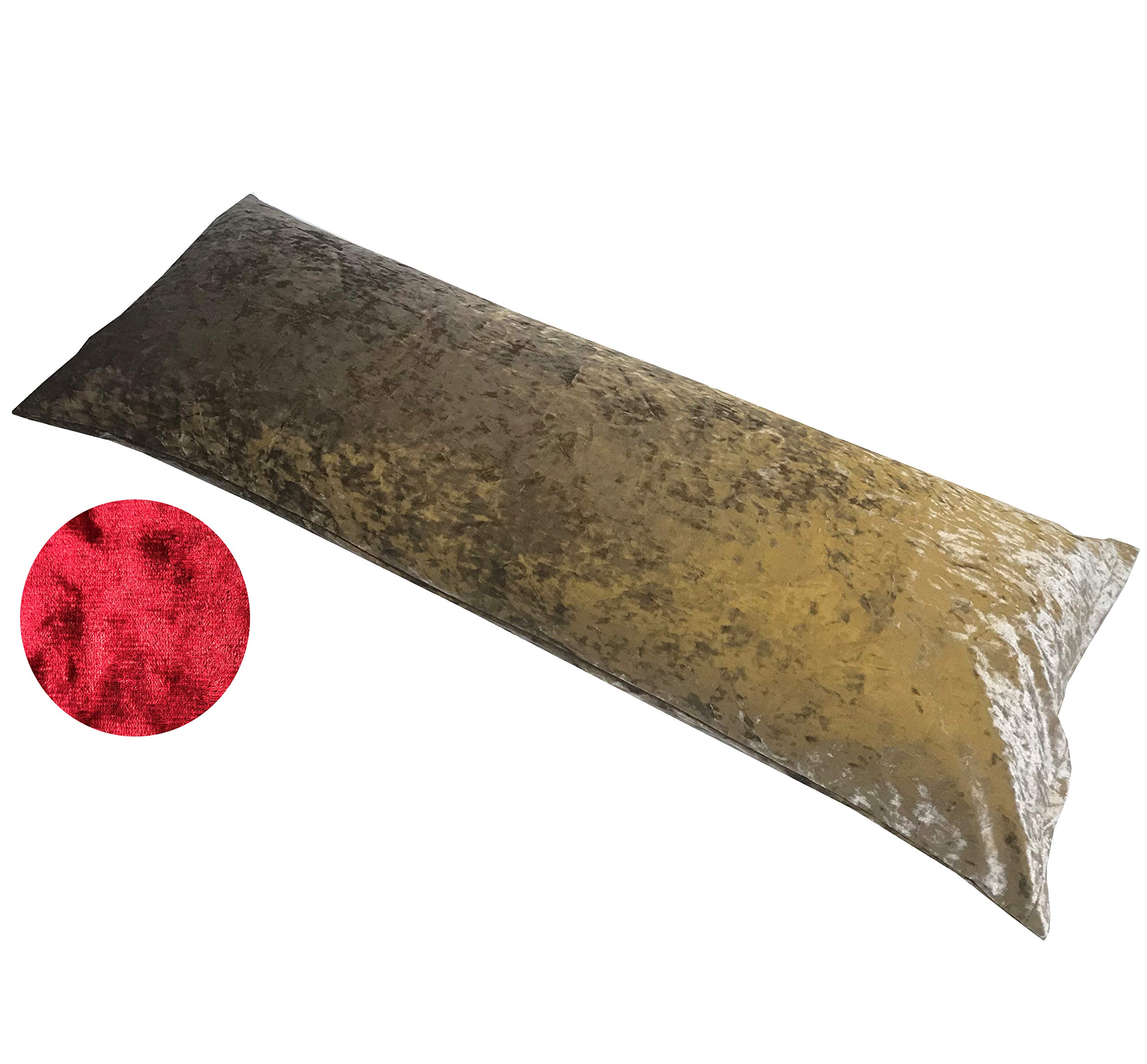 Lancashire Bedding Crushed Velvet Bolster Pillowcase Only - 6FT Pack of 1 - Luxury Soft Envelope Closing Bed Body Pillow Cover - Machine Washable Pillow Cover for Superking Bed - Red (180x48 cm)