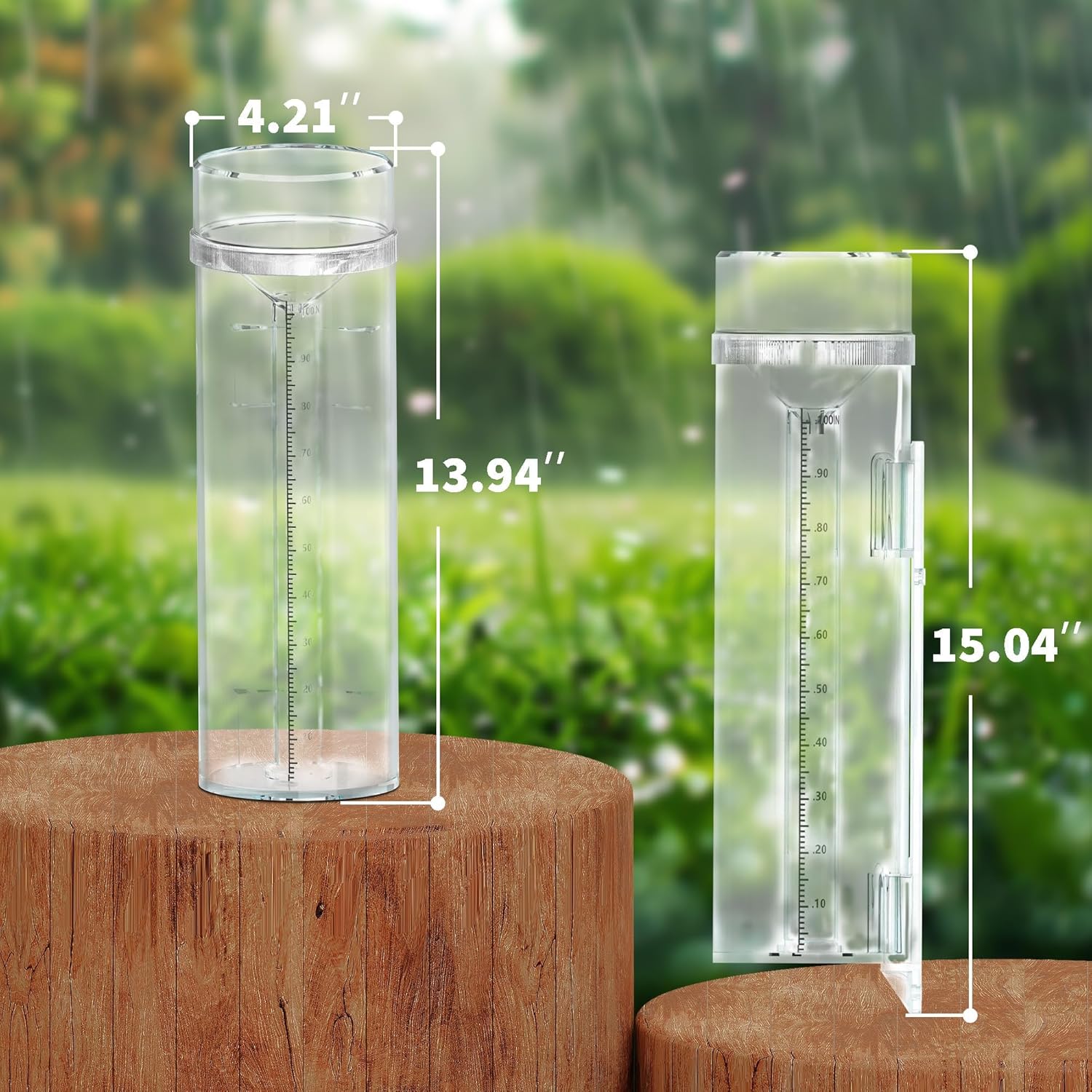 Outdoor Rain Gauge and Snow Professional Stratus Long Term, Easy-to-Read,Made of UV and Heat Resistant Polycarbonate Material for All Weather Conditions with Precise Mounting Bracket (2PCS)
