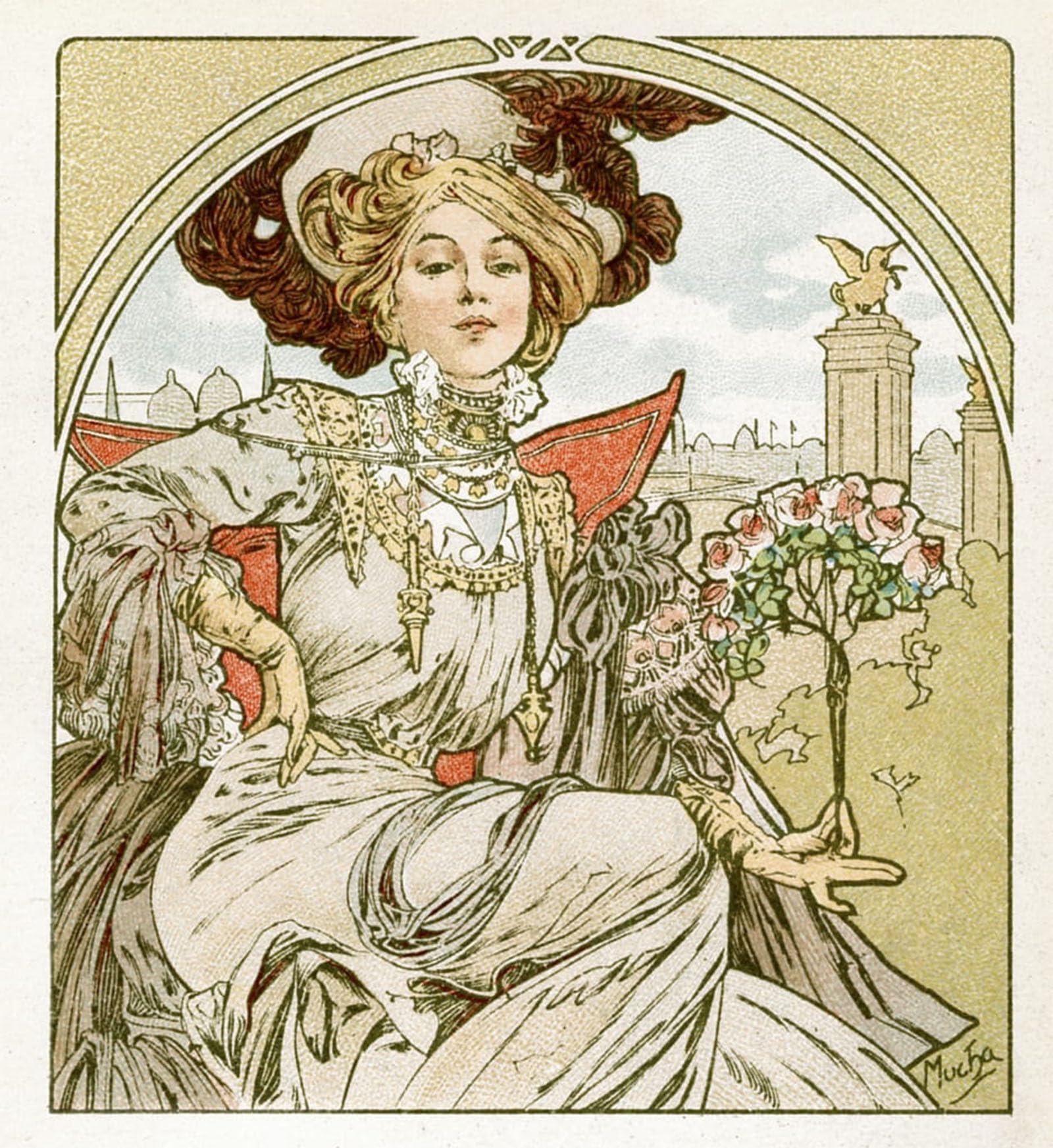 HRJUBWREE Famous Paintings Pictures Artwork Picture Portrait of Jaroslava by Alphonse Mucha Photo Wall Print for Office Decor 60x90cm
