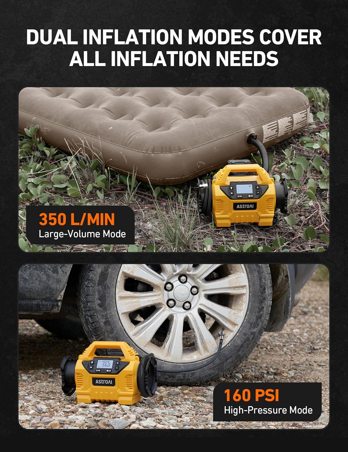 AstroAI Multifunctional Tyre Inflator Air Compressor,Portable Car Tyre Pump 160PSI with HD Screen, 3 Power Sources & Dual Powerful Motors, Heavy Duty Air Pump Inflation/Deflation 7 81FwylkVsXL. AC SL1500