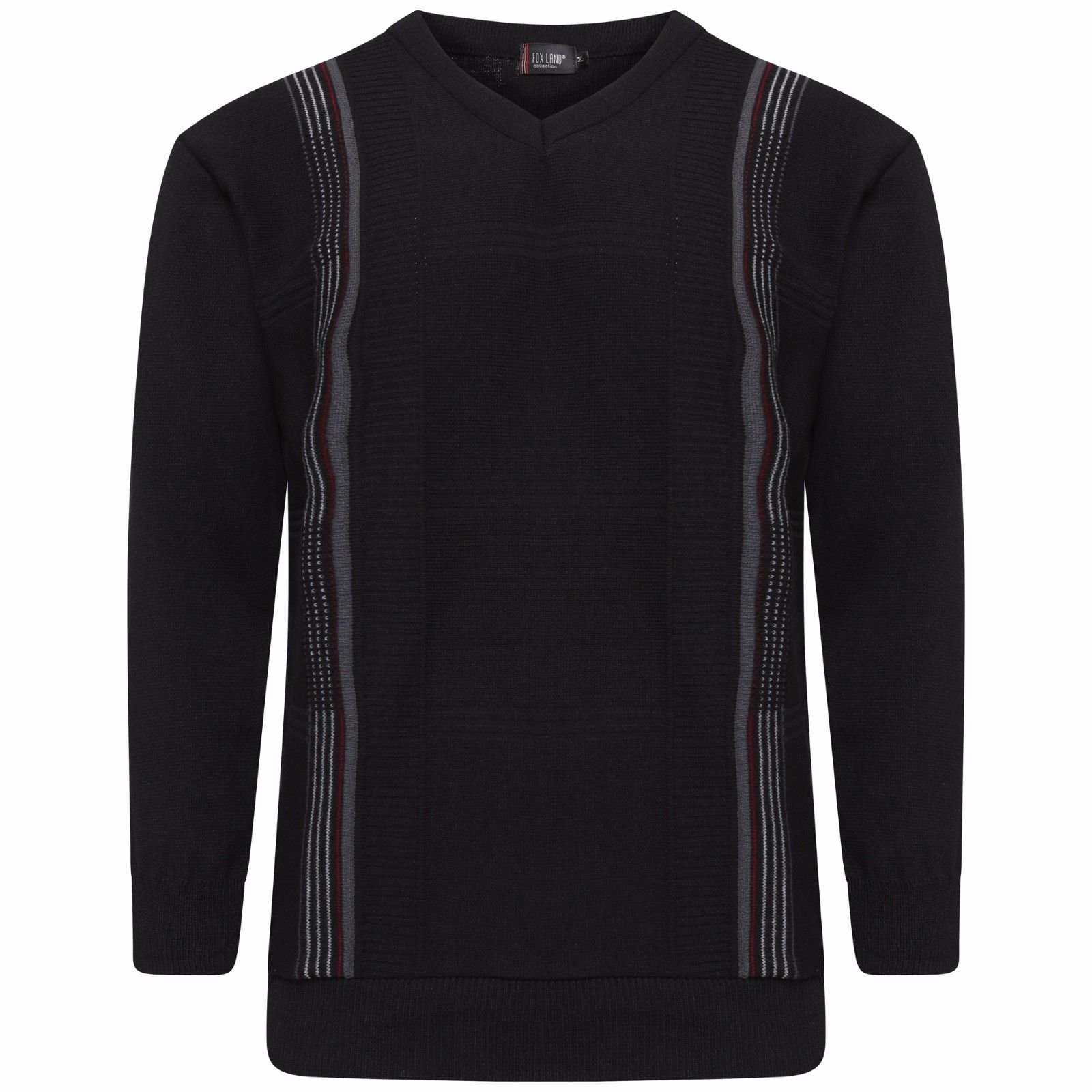 MyShoeStore Men's Striped V Neck Jumper Pullover Long Sleeve Knitwear Formal Business Casual Sweater Fine Knit Top S-5XL Black 4XL