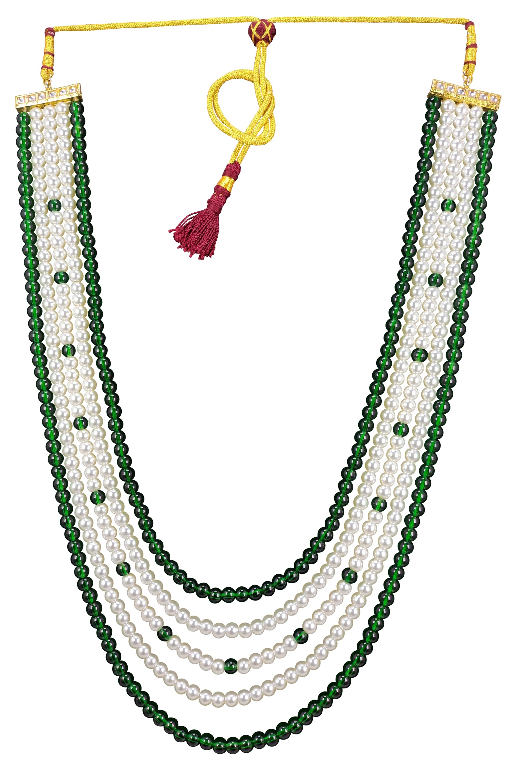 RAADHE CREATION® Moti Mala For Men Necklace groom Pearl Sherwani Traditional Gold Plated Five Layered Design for Marriage Indian Wedding (Dulhe ki mala) (Green) (B0CL4Y6GTQ) Amazon Price History, Amazon Price Tracker