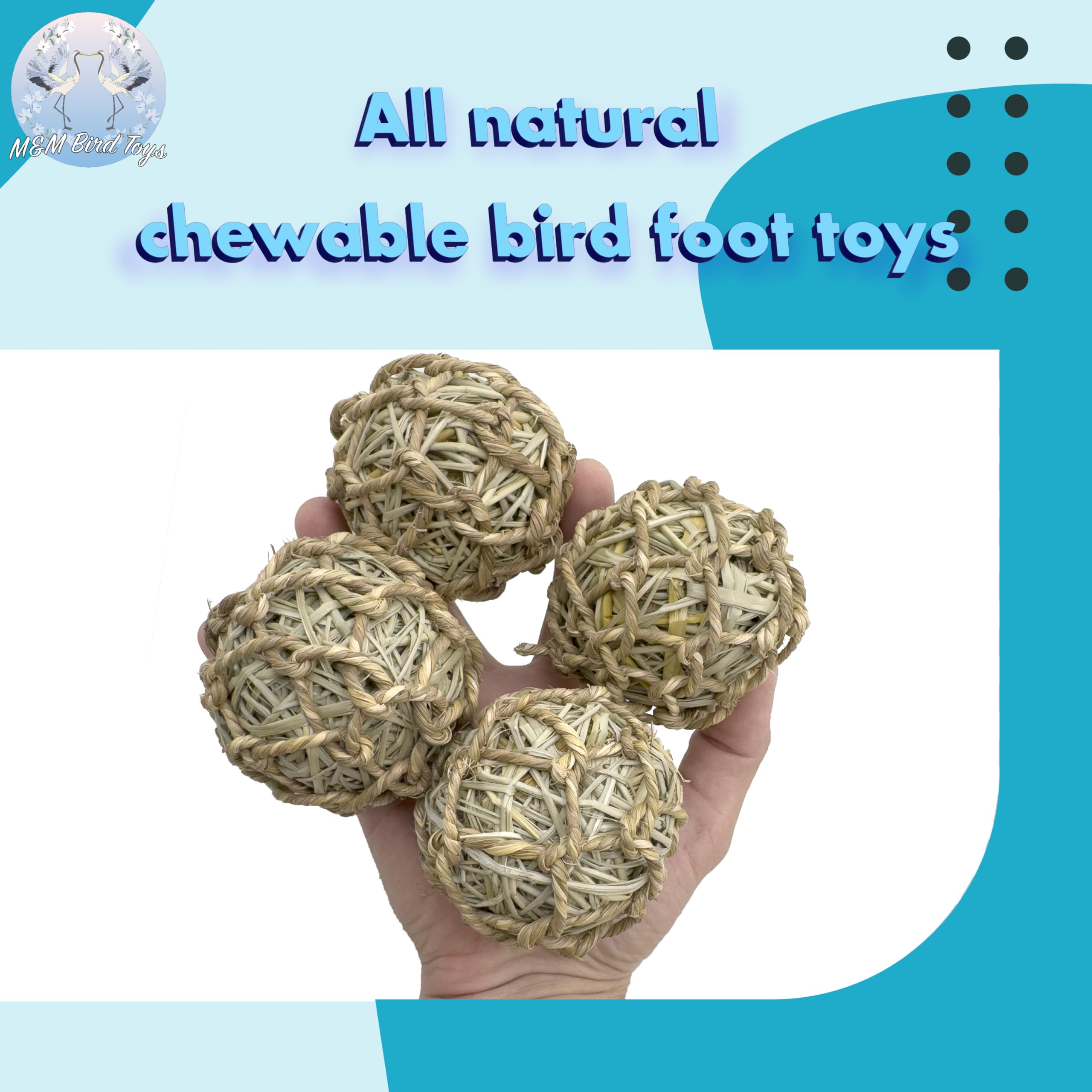 5018 Pk8 Seagrass Sphere Chewers – Handwoven Natural Foraging & Chew Toys for Parrots– Shreddable Bird Foot Toys – Enrichment & Cage Toys for Small & Medium Birds - Made with Natural Seagrass Strips - image 6