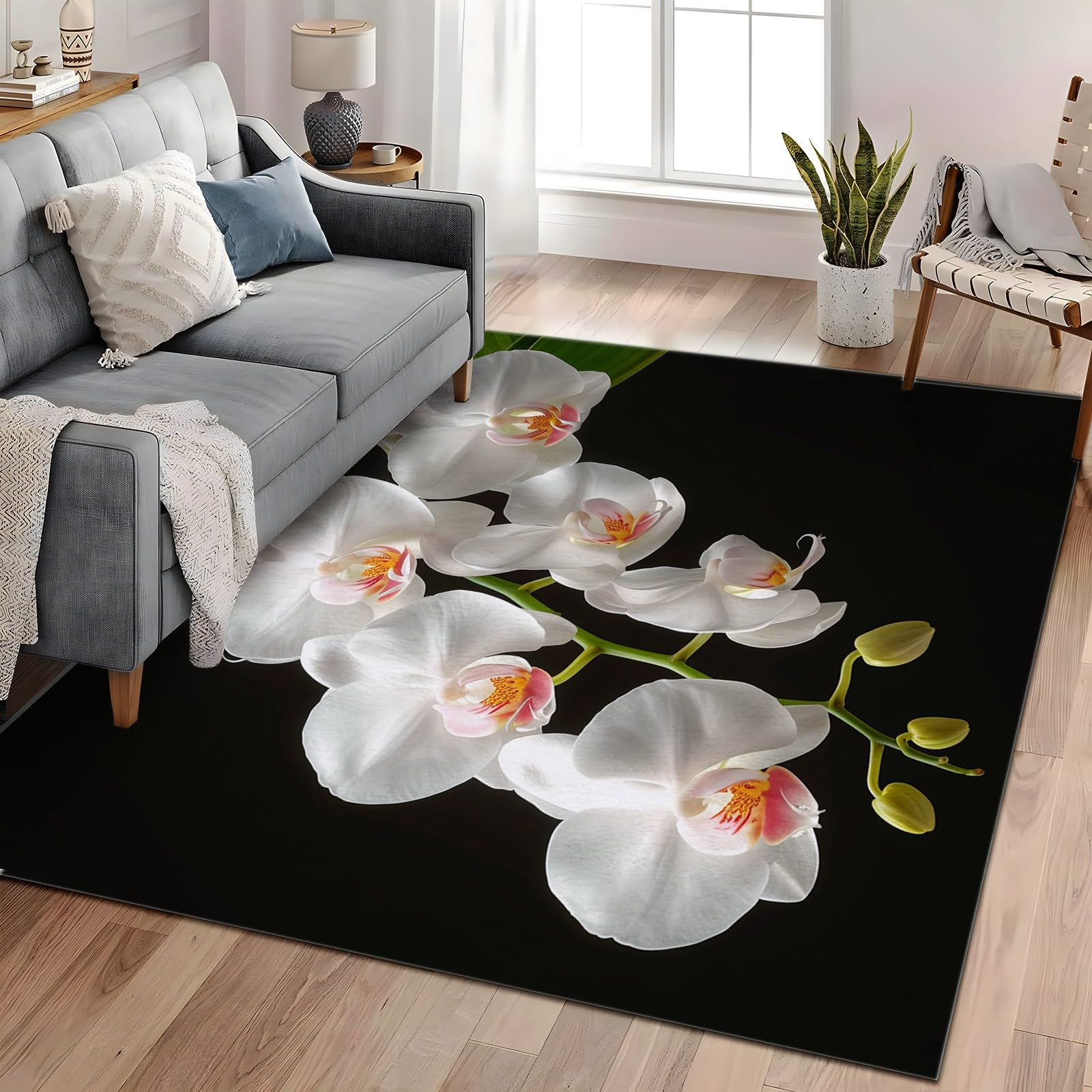 Tapis de salon orchidée noire 120x170 grand tapis intérieur poils courts