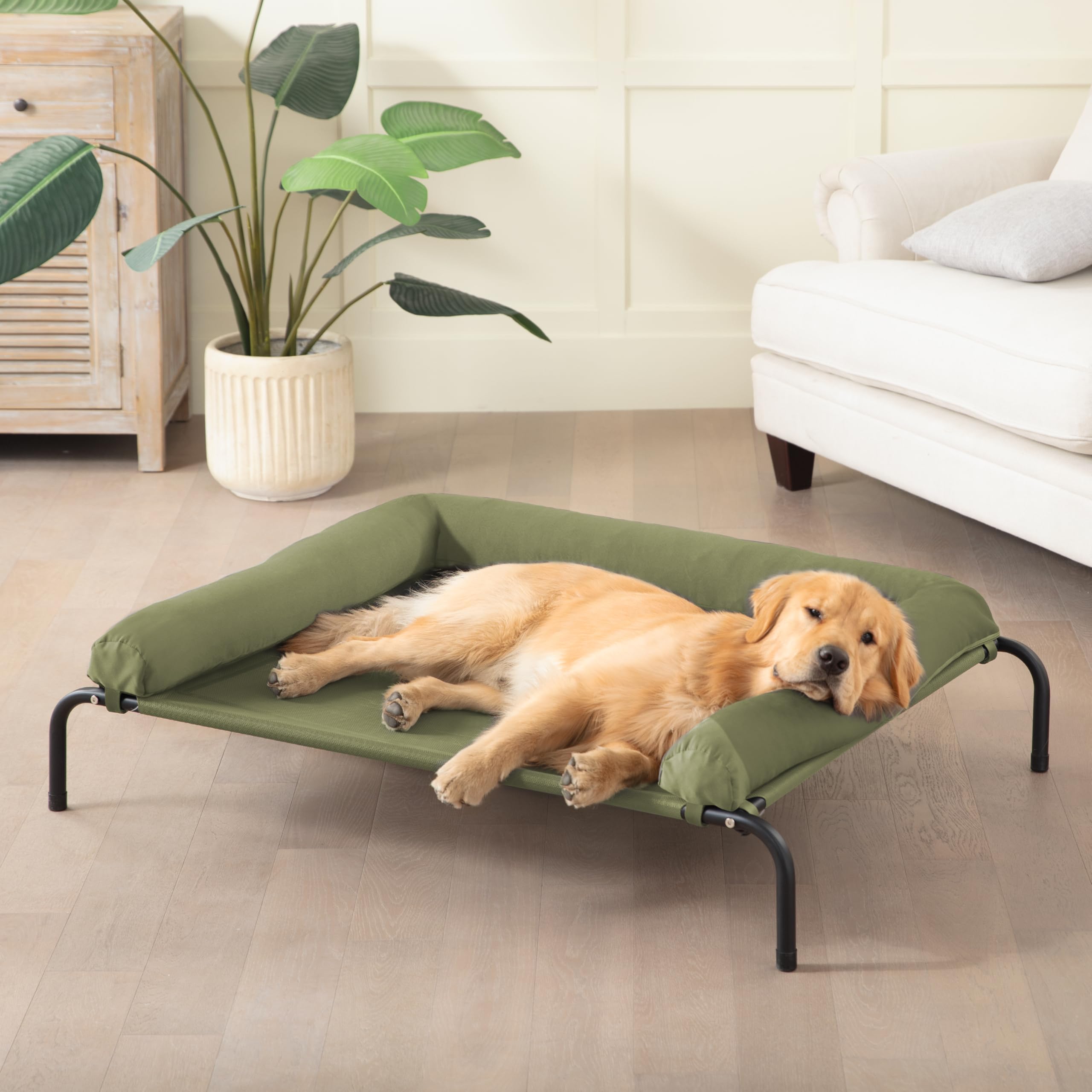 Photo 1 of Cooling Elevated Dog Bed for Large Dogs, Outdoor Raised Dog Beds Portable Dogs Cot Bed W/Breathable Mesh, Pet Cots W/Removable Waterproof Bolster