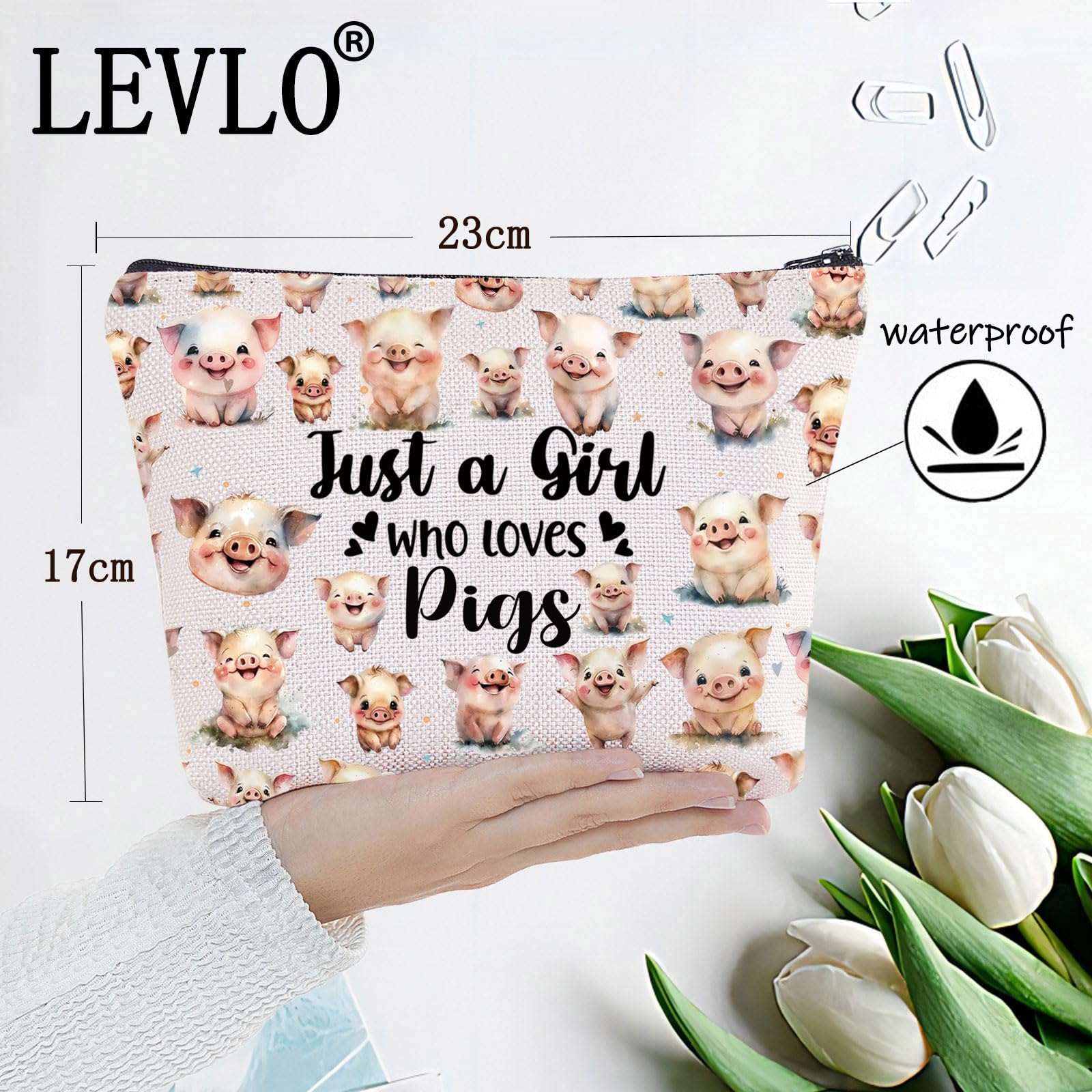 LEVLO Funny Pig Cosmetic Bag Animal Lover Gift Just A Girl Who Loves Pigs Makeup Zipper Pouch Bag Pig Lover Gift (Pigs)